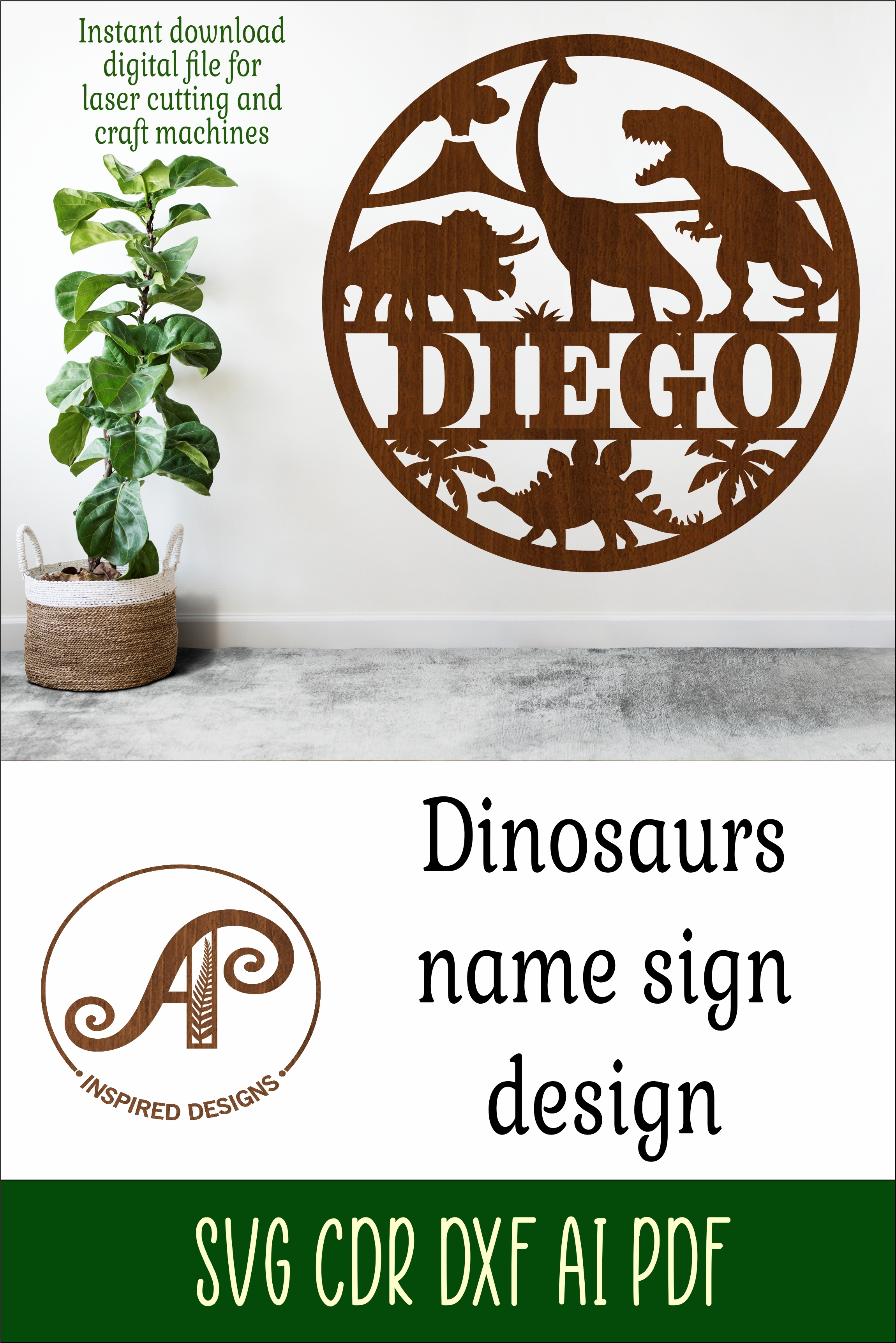 Dinosaurs name sign svg laser