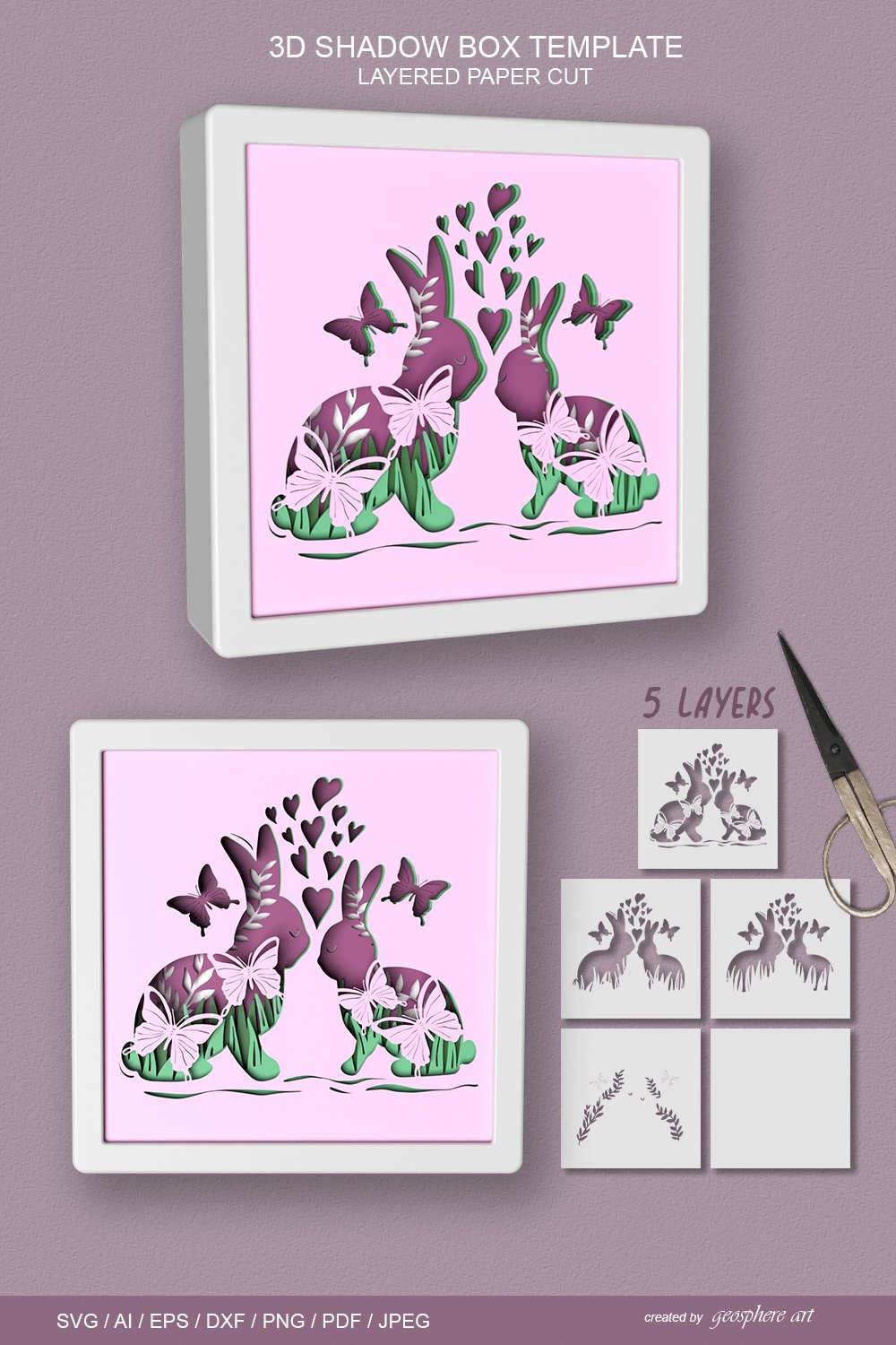 Easter cute bunnies Layered papercut SVG /Love 3D Shadow box
