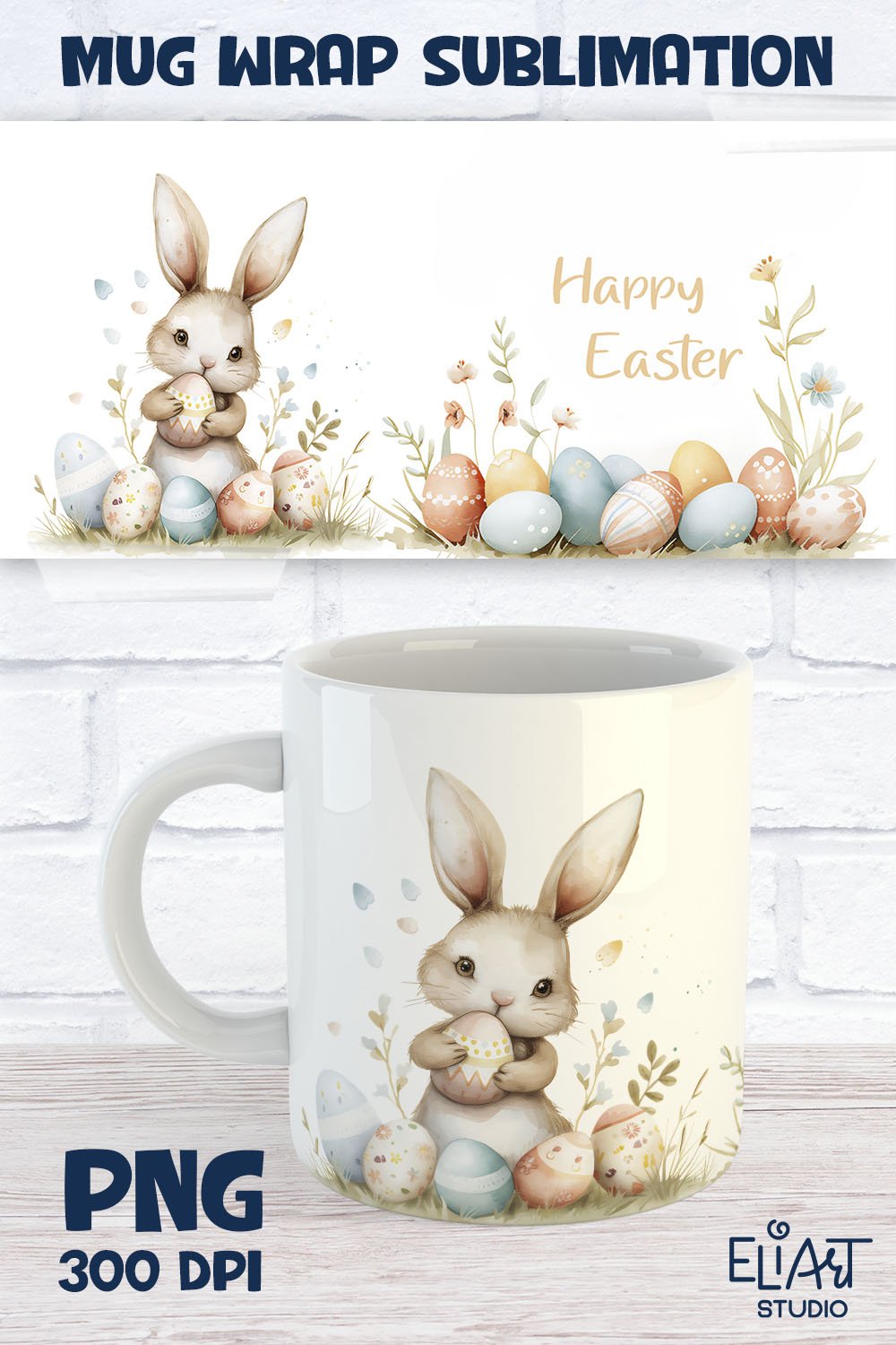 Happy Easter Mug Wrap | Easter Bunny PNG Mug Design
