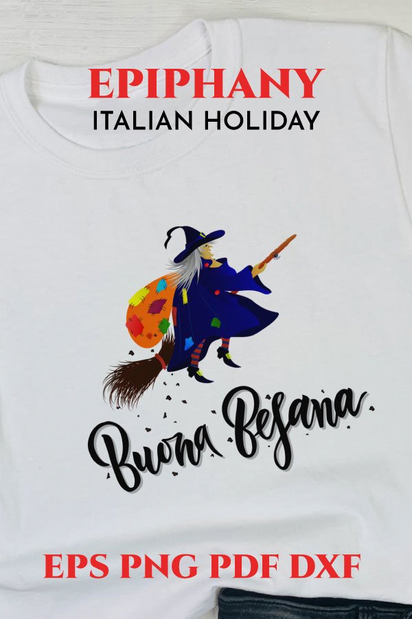 Clip art witch Befana with broom. Sublimation. PNG