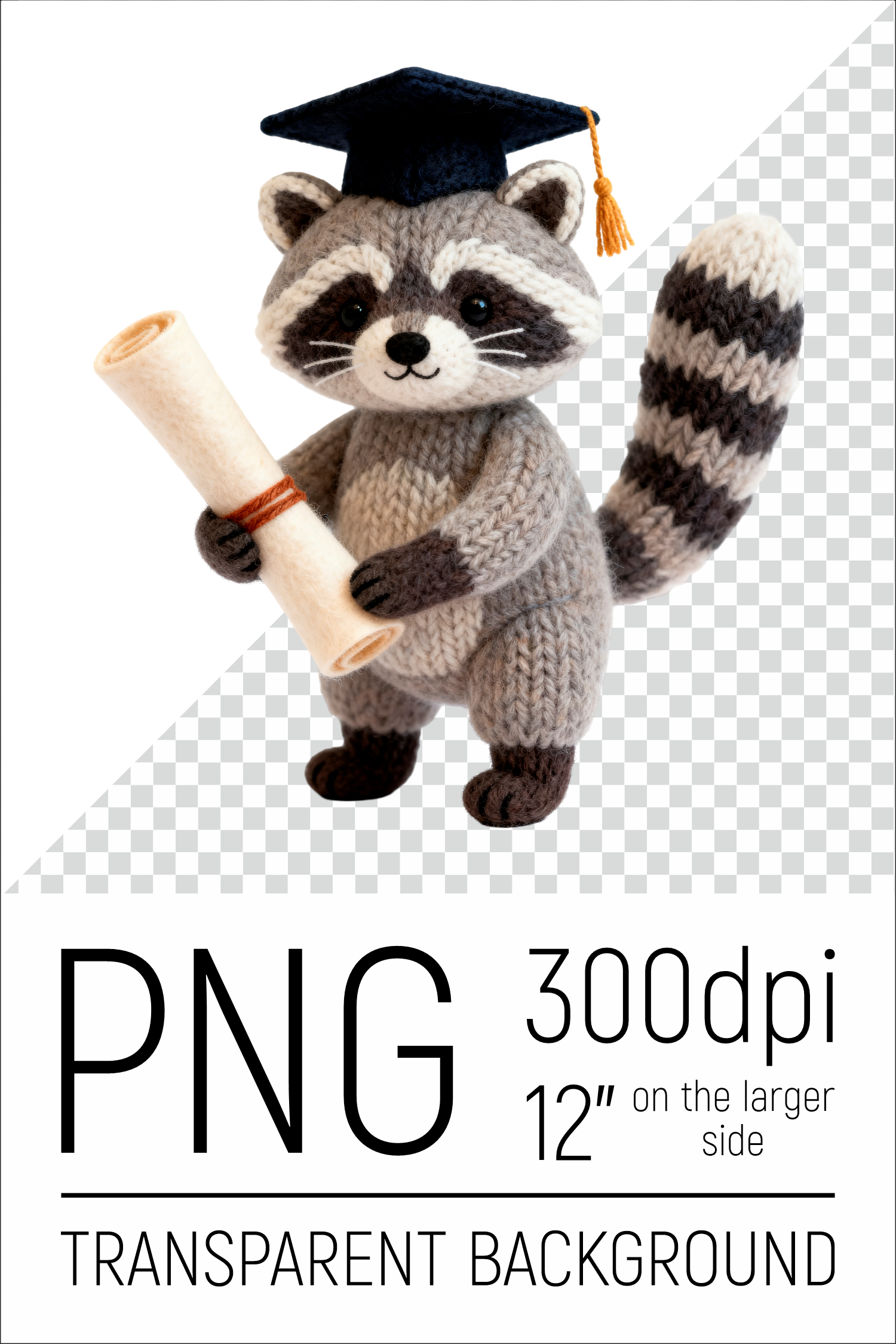 Knitted Graduation Raccoon clipart