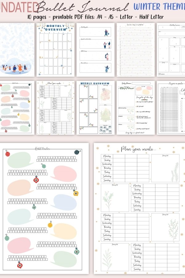 Printable Bullet Journal - Winter Themed - Planner Kit, PDF
