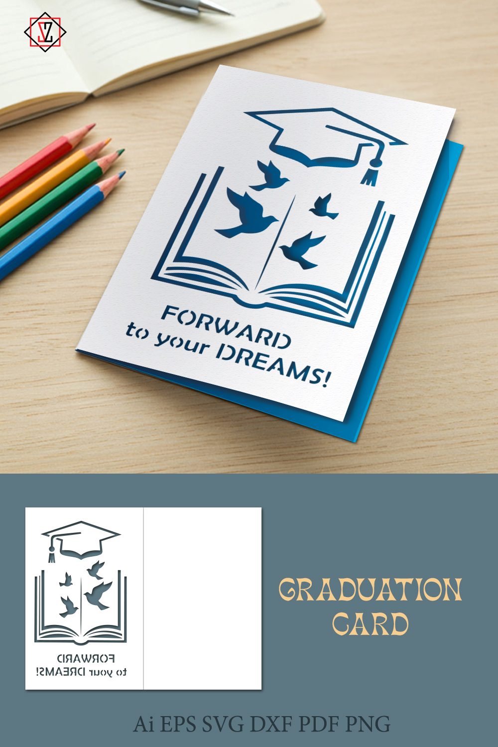 Graduation card with a book