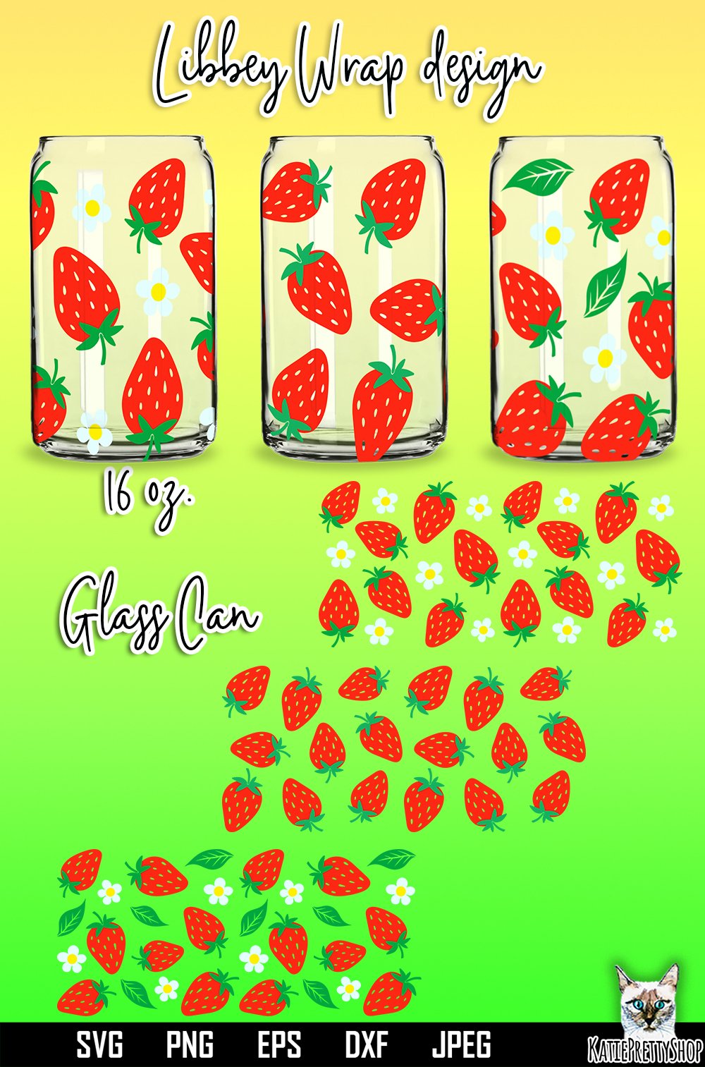 Strawberry Full Wrap 16 Oz Libbey Glass Can SVG