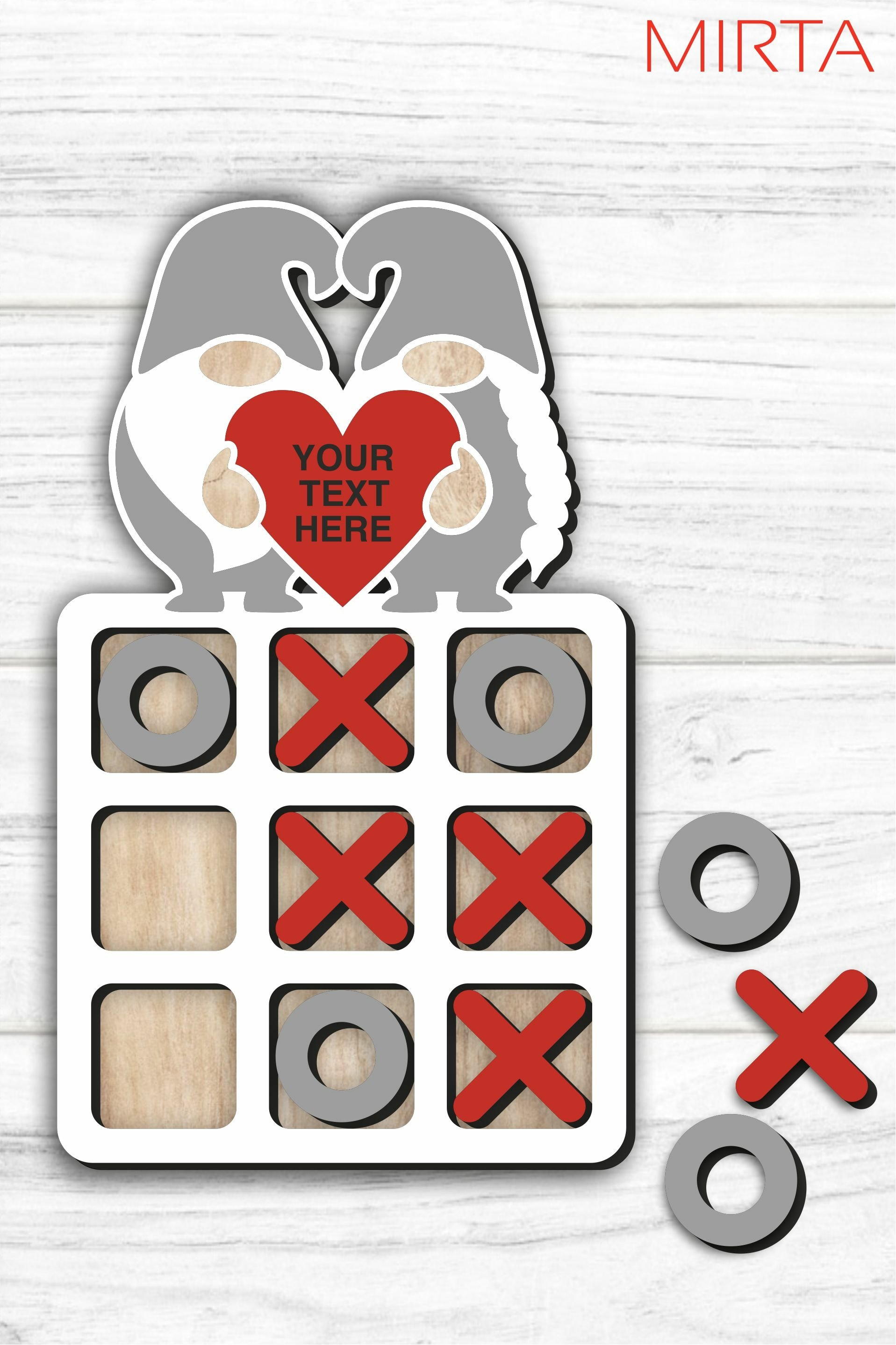 valentine Tic Tac Toe svg laser cut file board game gnome