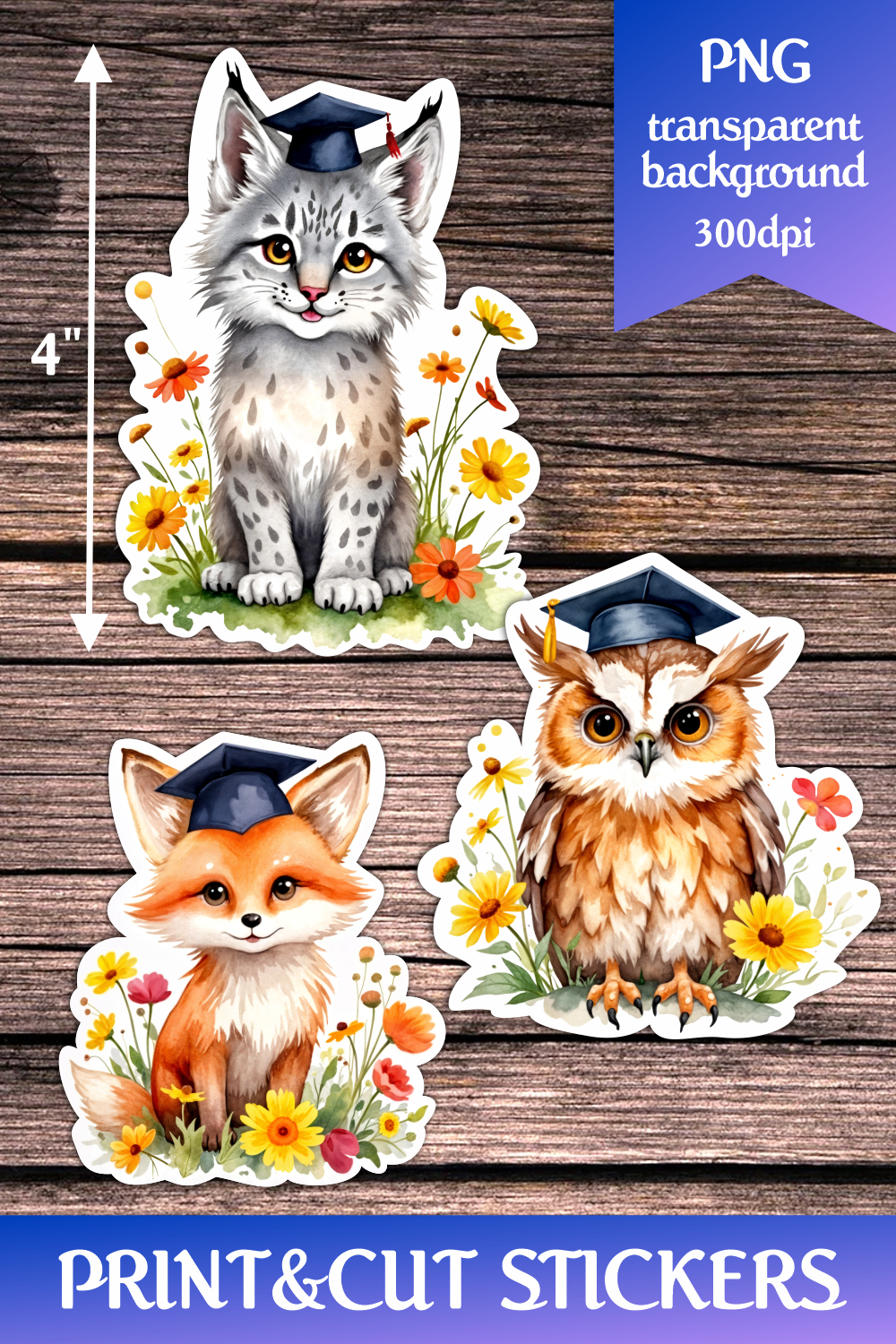 Graduation animal stickers