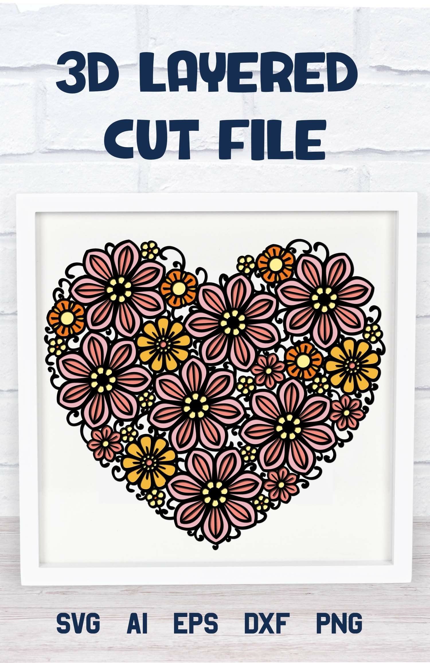 3d SVG Floral Heart | Layered SVG Valentine Heart Cut File
