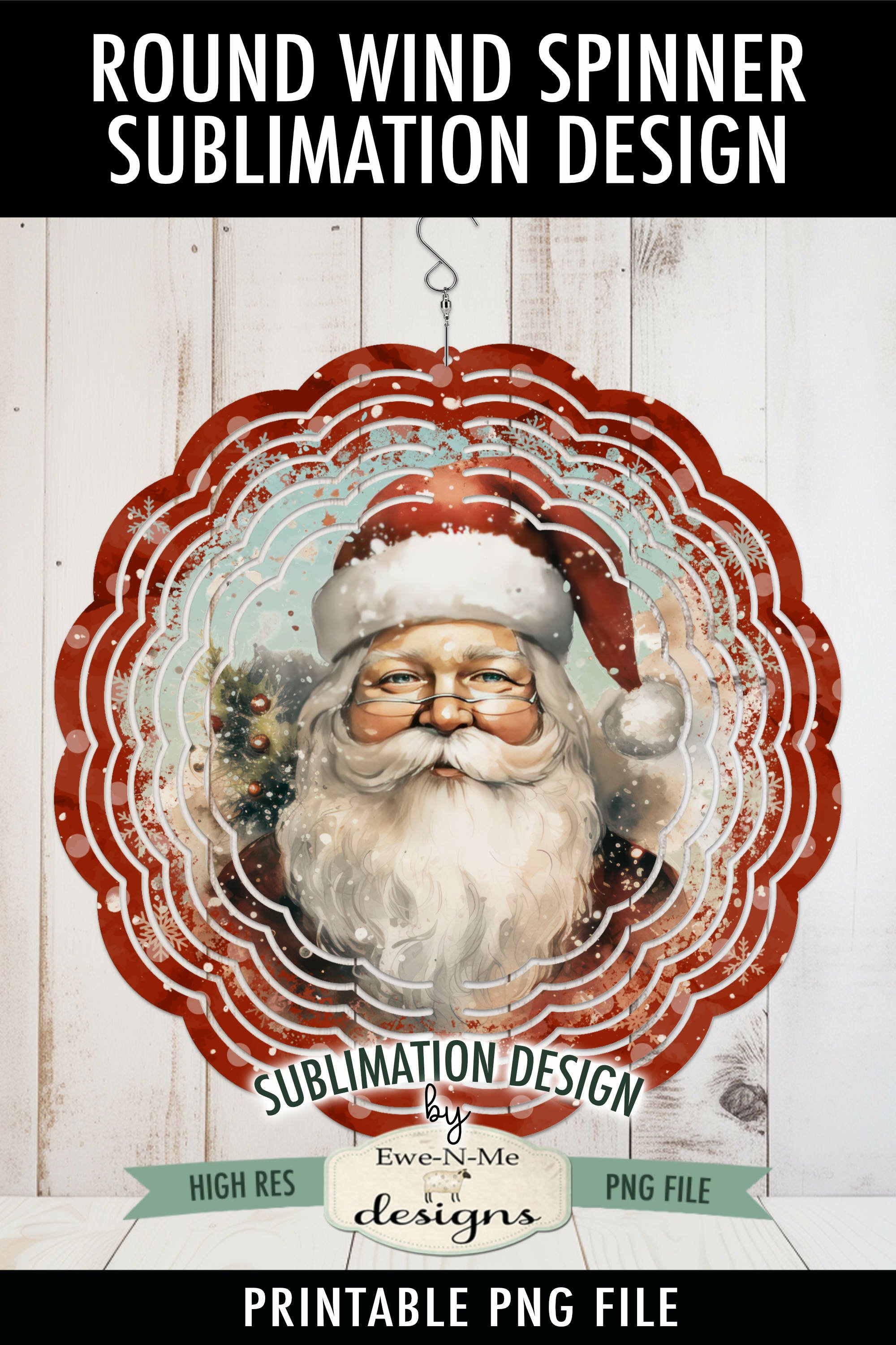 Rustic Santa Wind Spinner Sublimation Design | Round PNG
