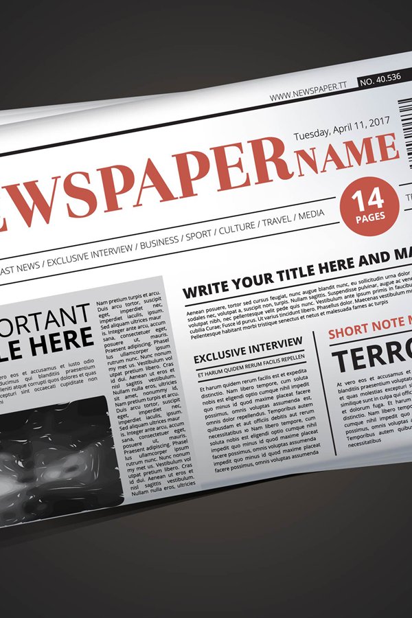 Half of newspaper template with headline. Vector illustratio