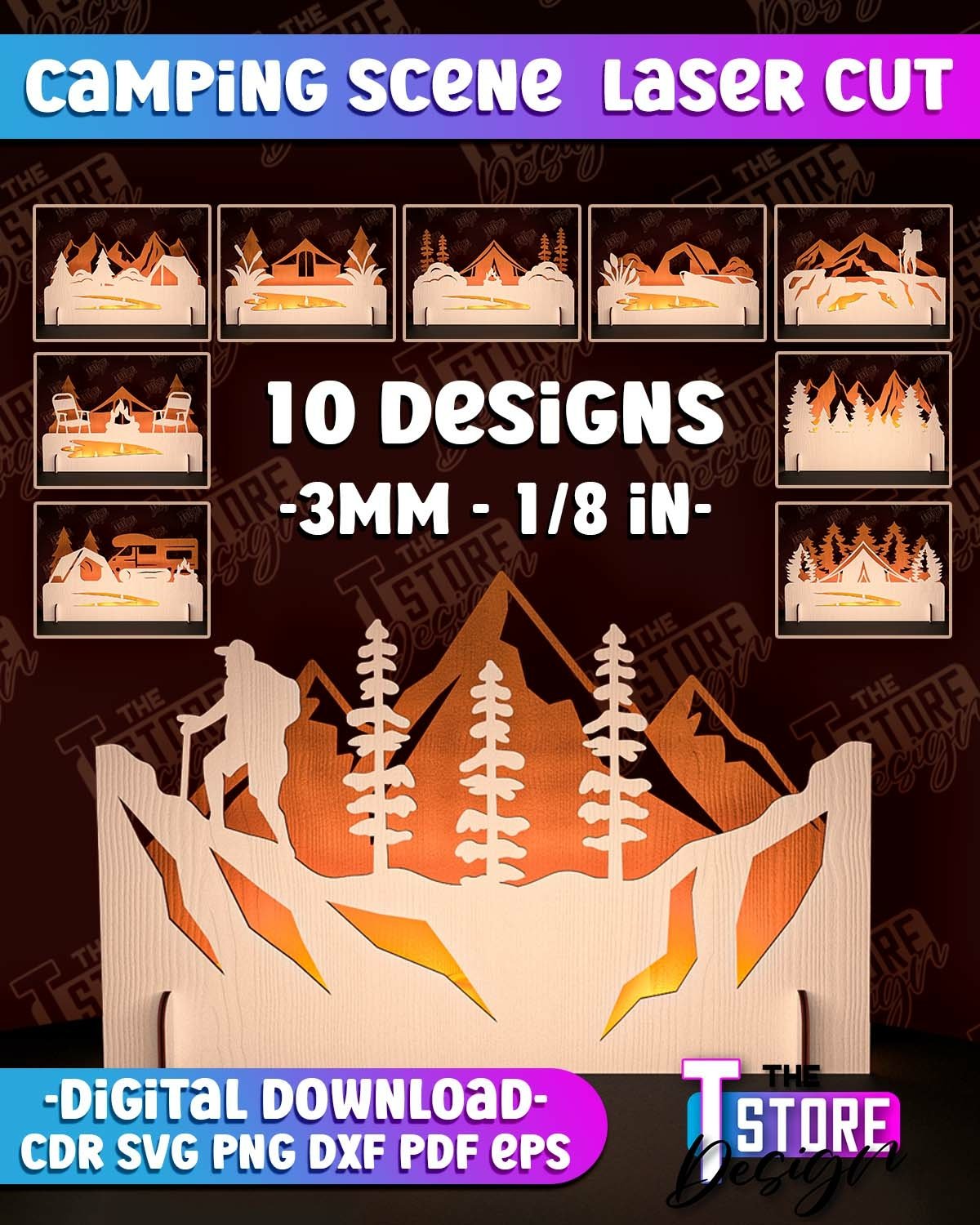 Camping Scene Lasercut|Family Camping Stand|3D Layered Scene