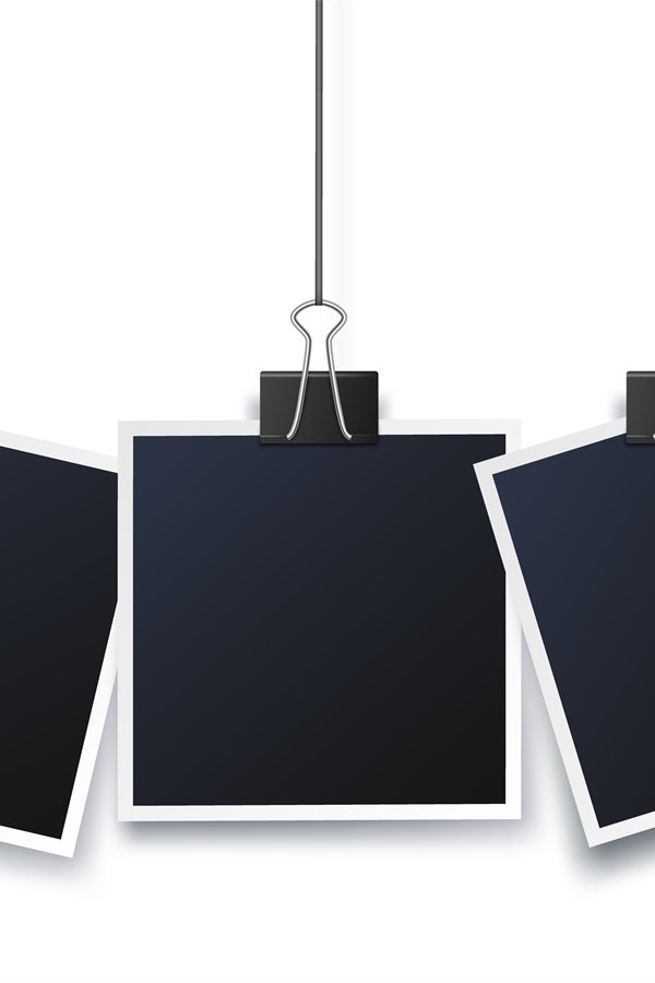 Photos hanging on clips. Vintage photo frame on clip, photog