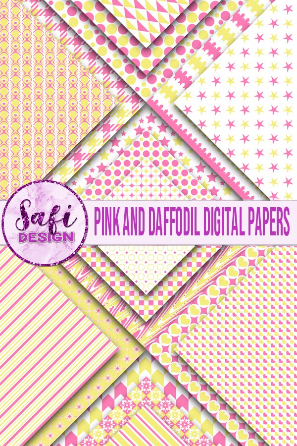 Digital Papers Backgrounds - Pink and Daffodil Patterns