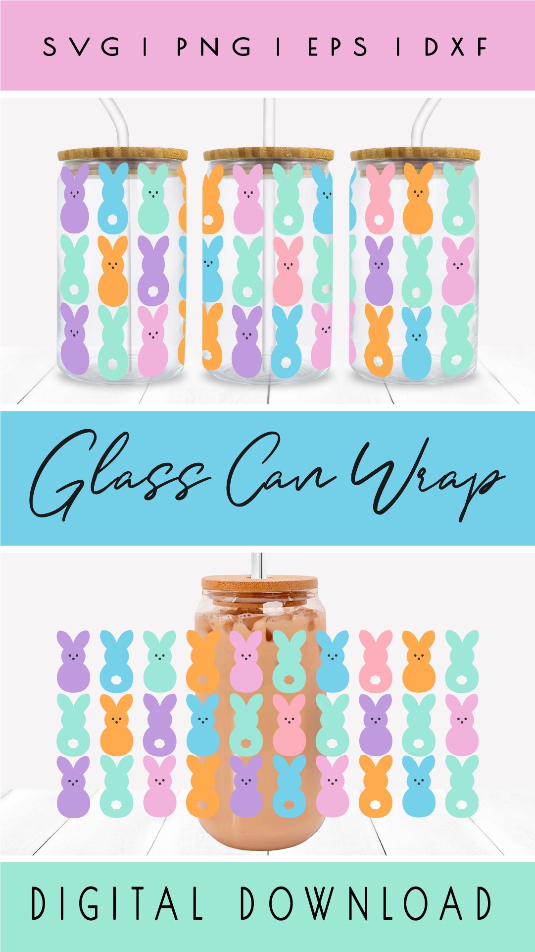 Easter Can Glass Wrap, Bunny Beer Can Glass Svg Png