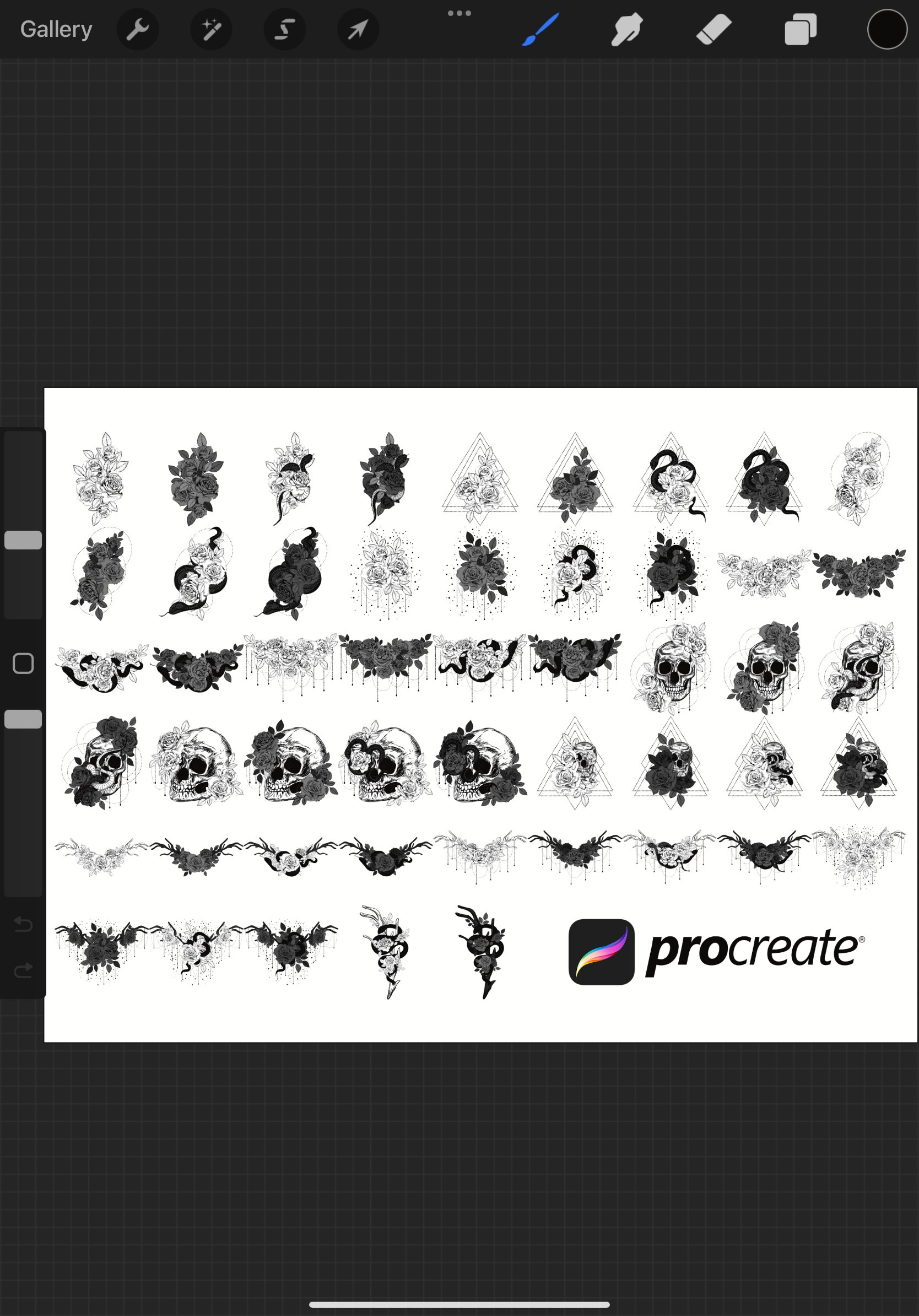 Gothic Vintage Tattoos Set 1 Procreate Brush Stamps, 50