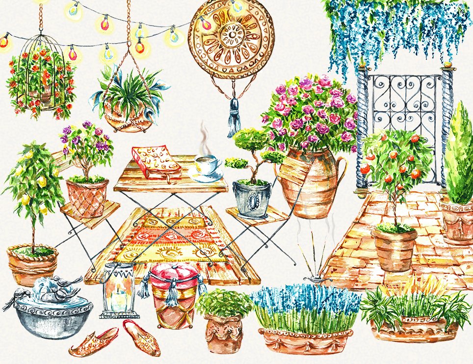 Patio clipart, topiary clipart, garden clipart, ltalian