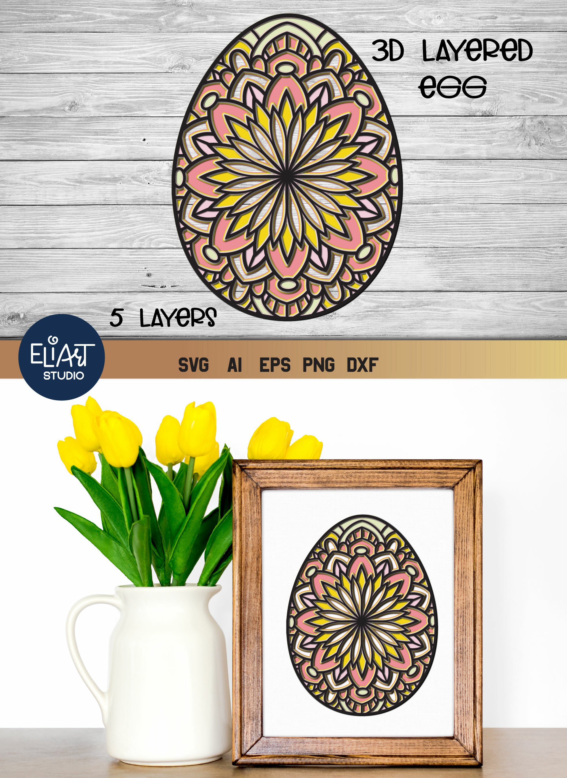 Easter Mandala SVG | 3d SVG Layered Easter Egg Cut File