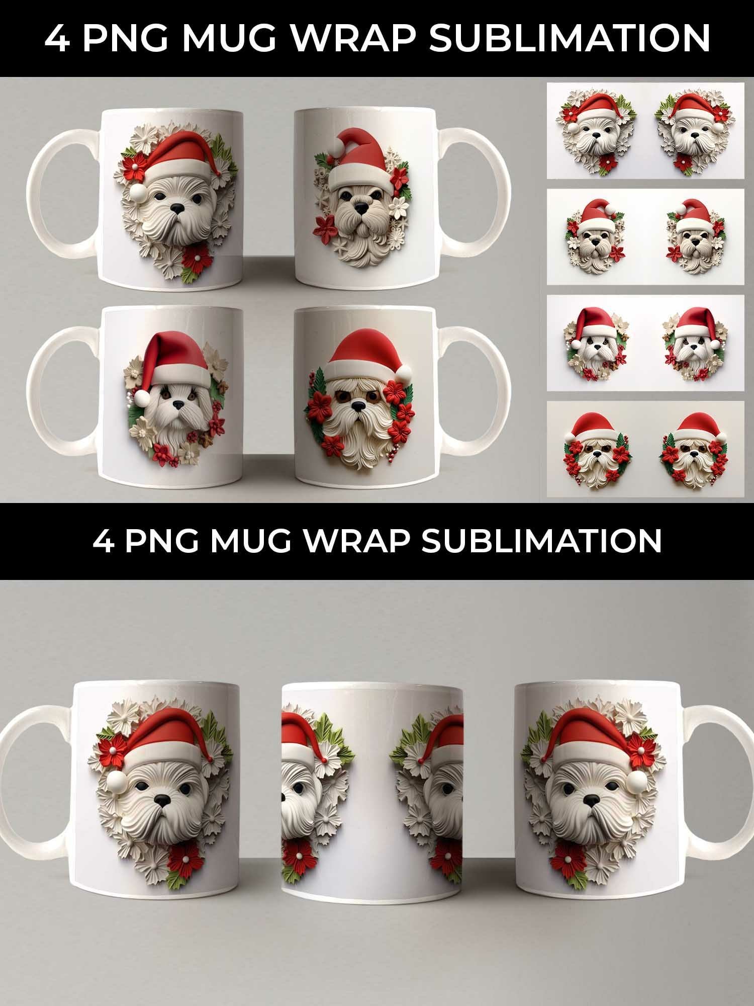 3D Christmas Shih Tzu Dog Mug Wrap Sublimation PNG