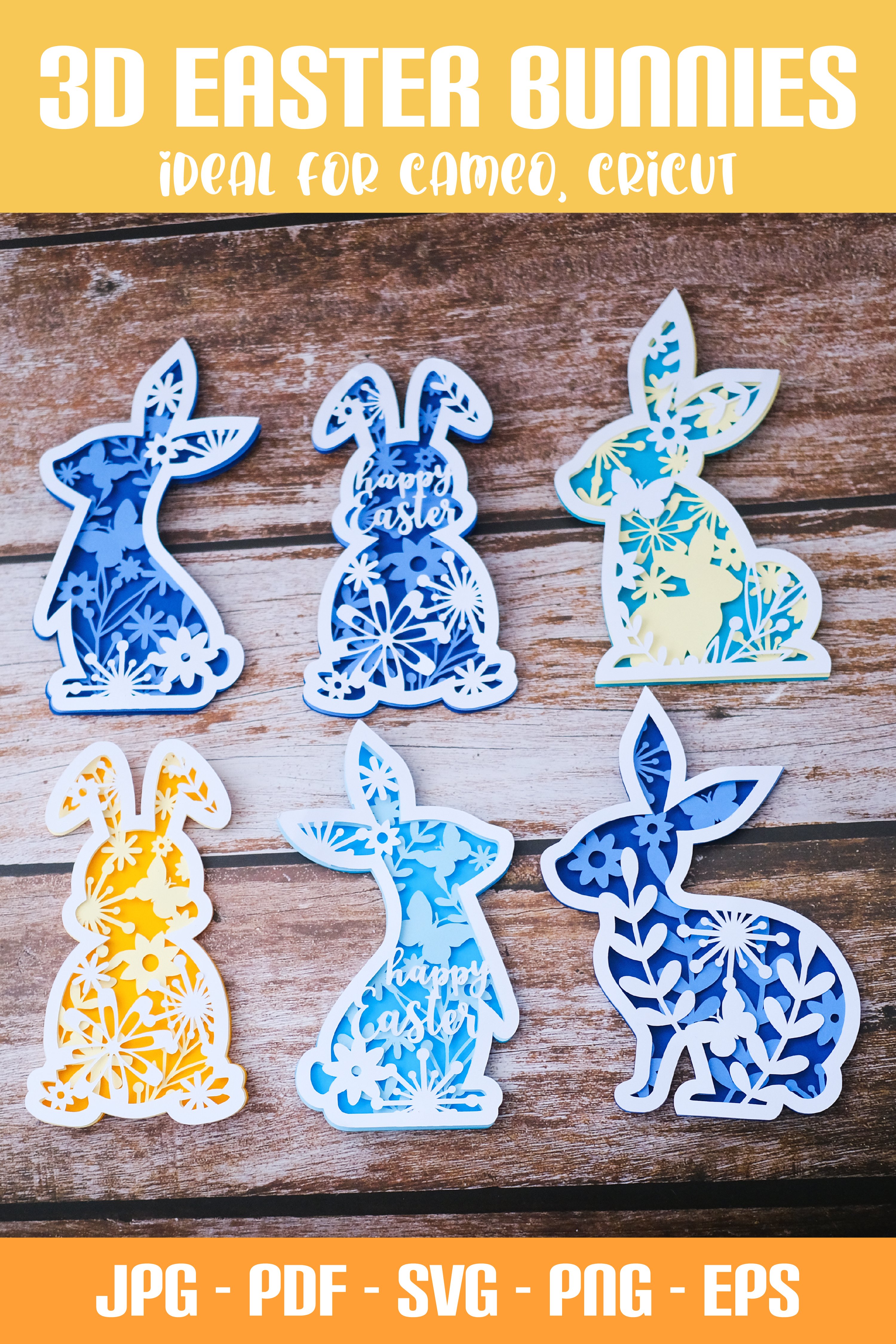 3D Easter Bunnies bundle SVG I Layered SVG Design I Easter