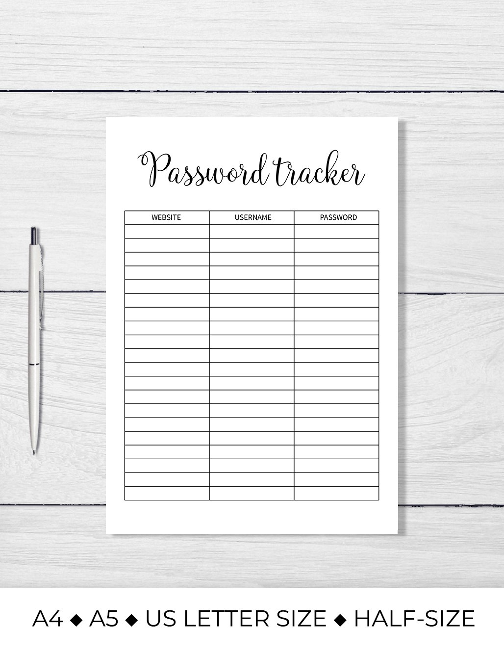 Password tracker. Password Keeper, Planner inserts printable