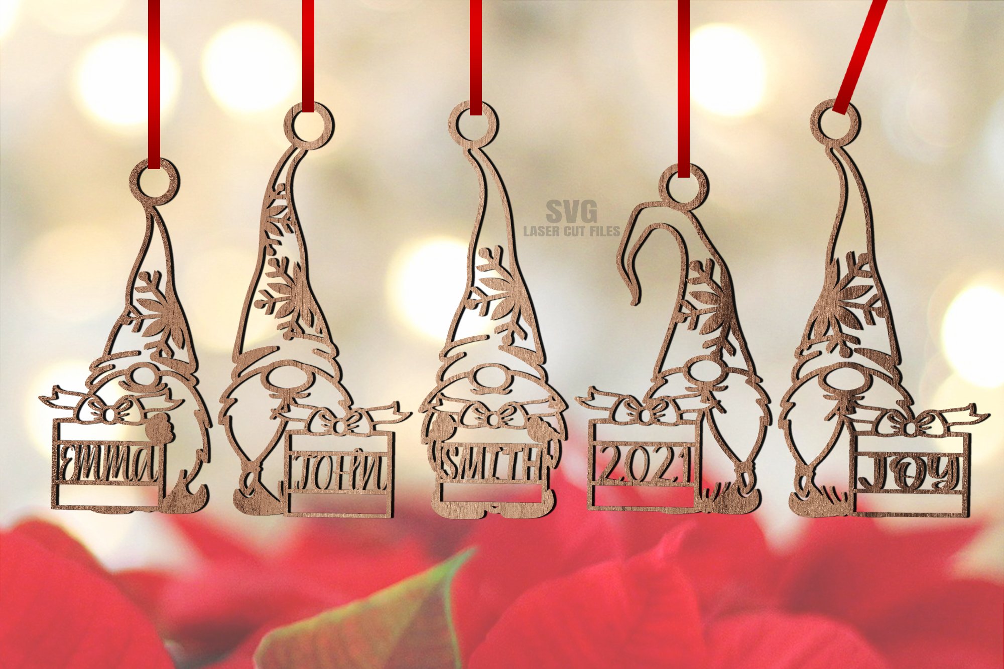 Gnome Ornament SVG Bundle | Monogram SVG Laser Cut Files