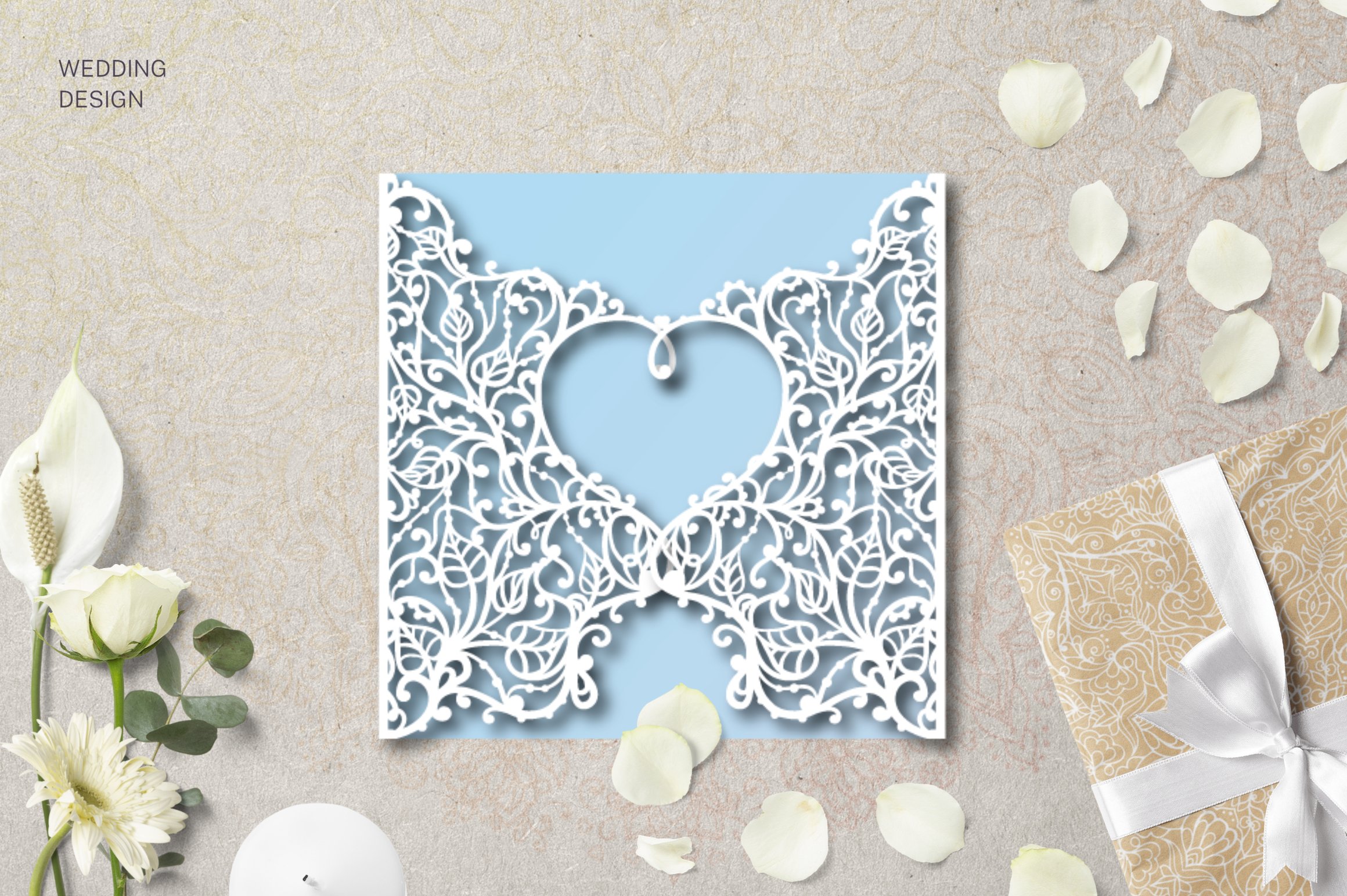 Laser cut Wedding Invitation 5,3x5,3 Template Heart card