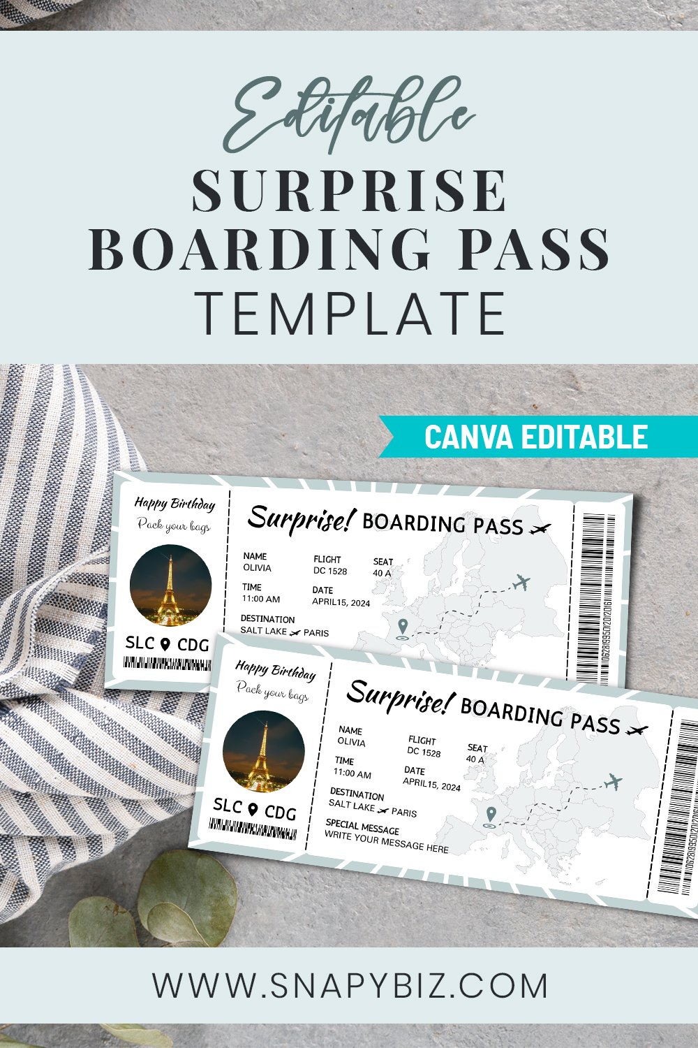 Editable Surprise Boarding Pass Template