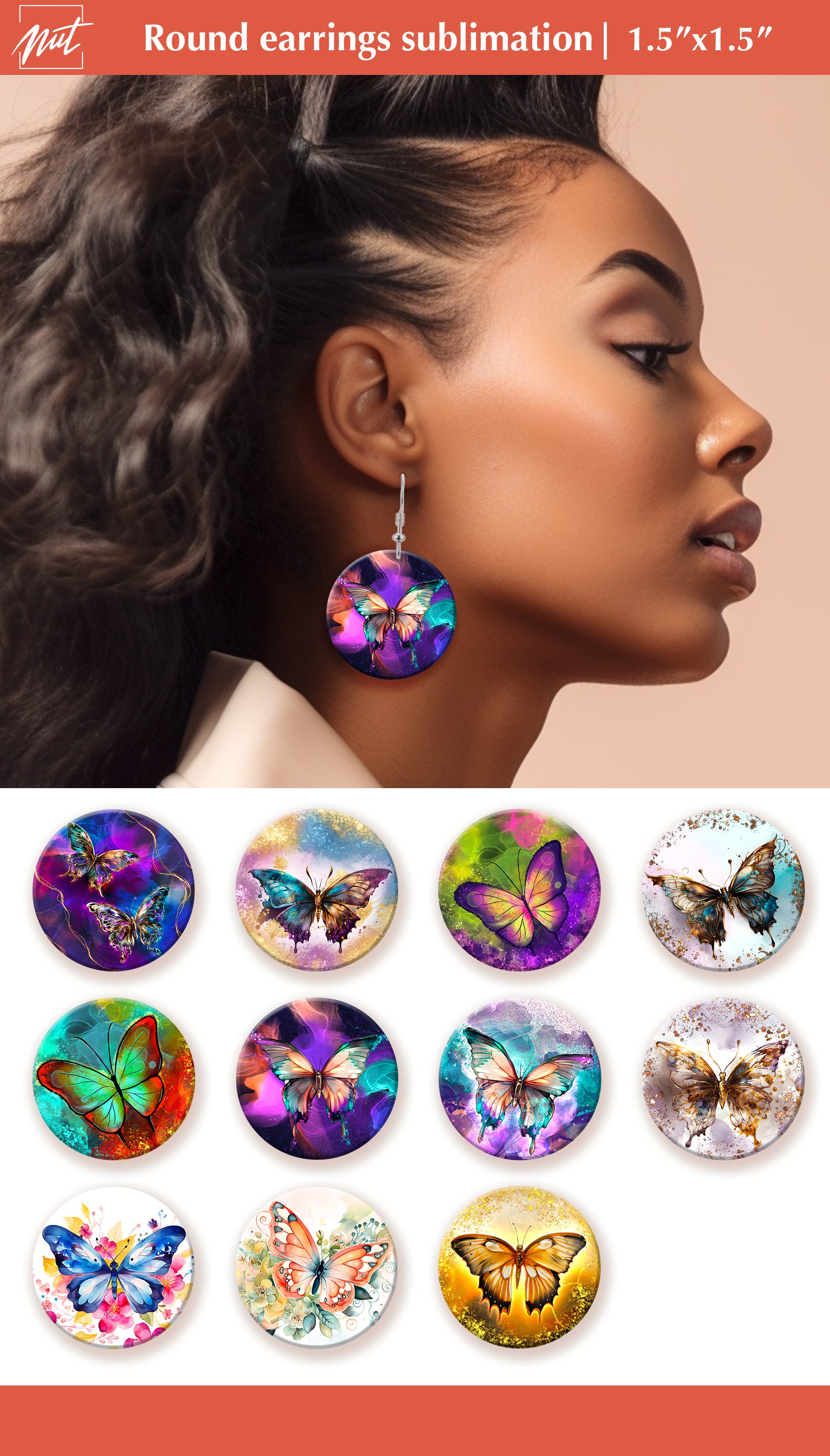 Summer earrings, round earring sublimation, earring bundle