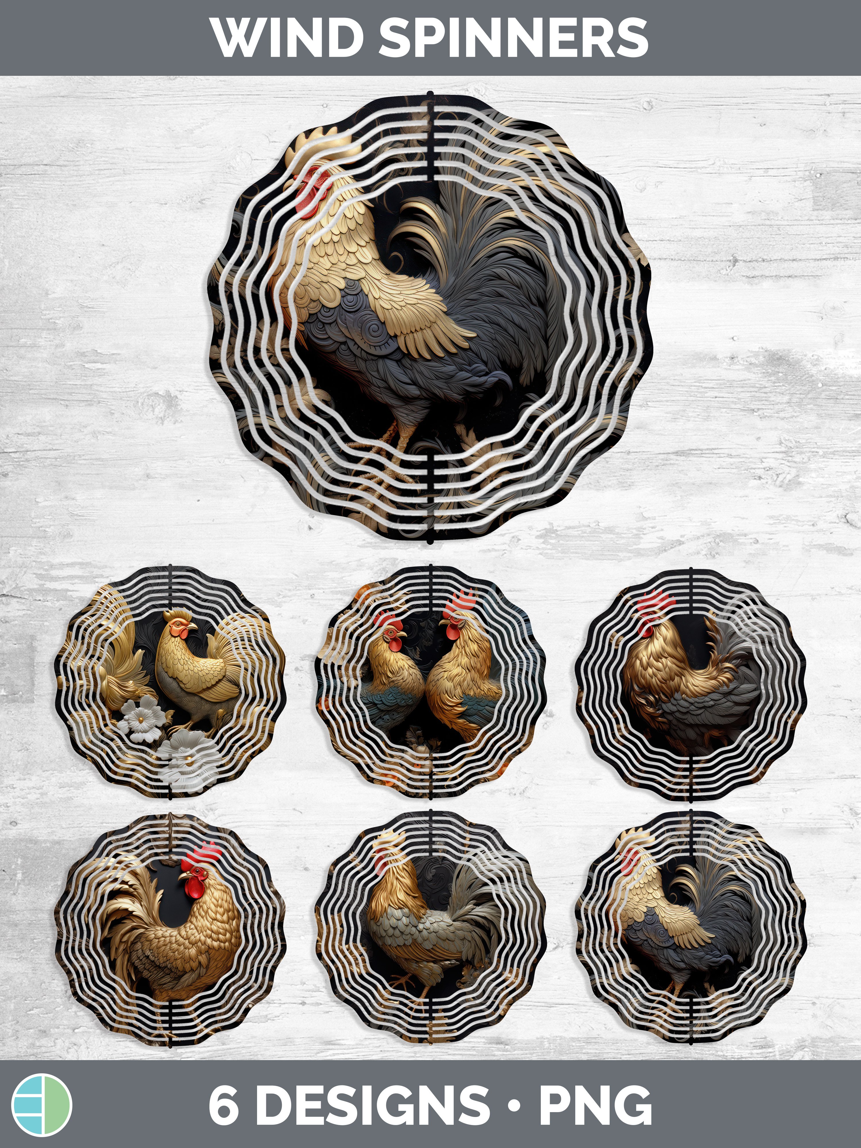 3D Black and Gold Chicken Wind Spinner | Sublimation Spinner