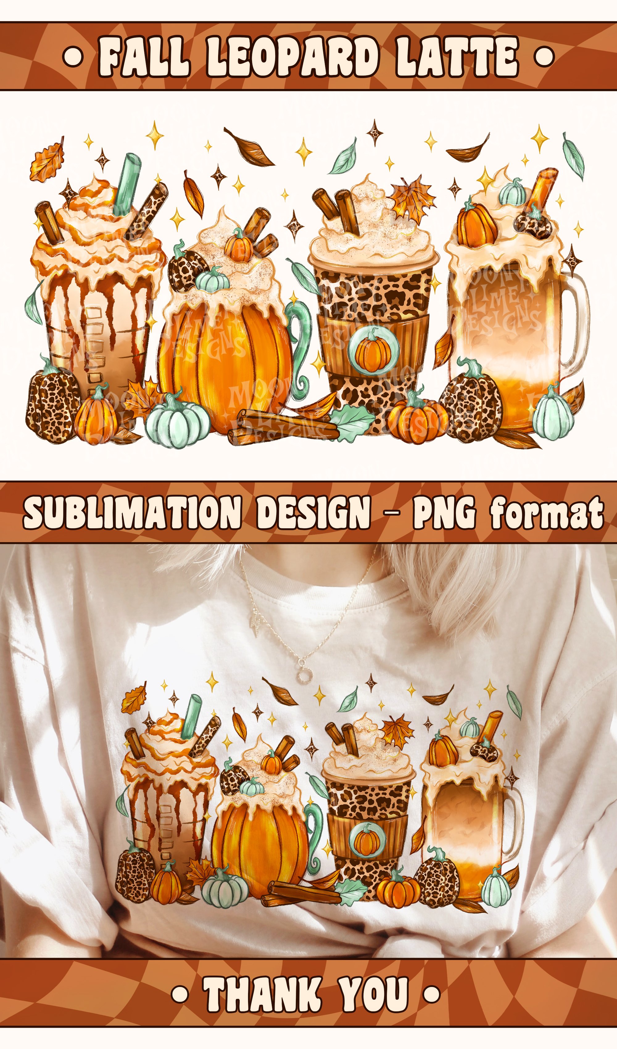 Fall Leopard Pumpkin Spice Latte Sublimation, PNG Coffee