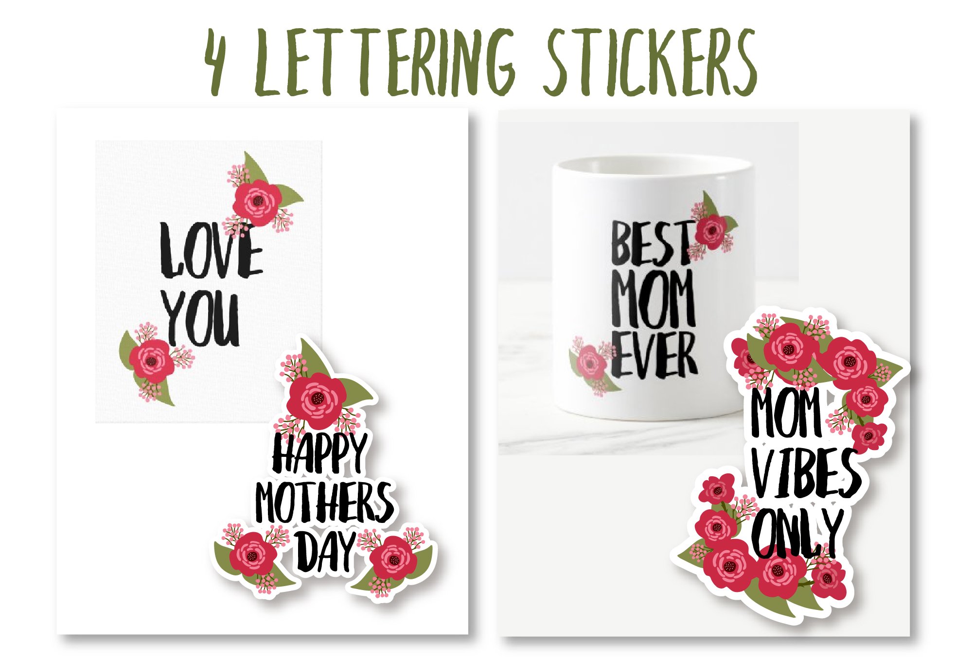 Hand lettering stickers about mom. Best mom ever. Love you.