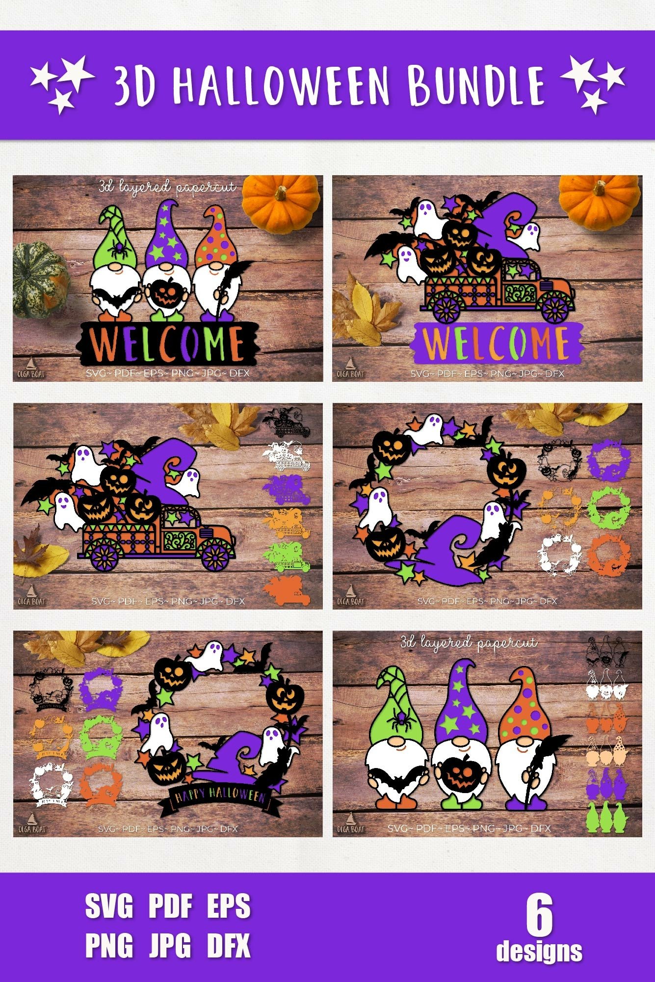 Halloween gnome wreath truck pumpkin 3d Halloween Bundle svg