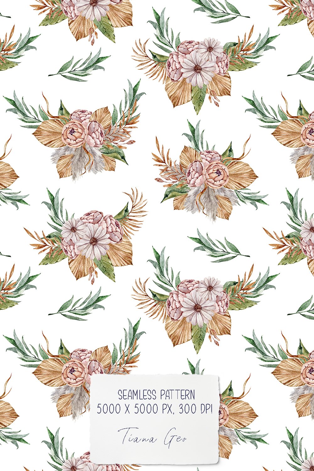 Watercolor boho floral seamless patterns / digital paper