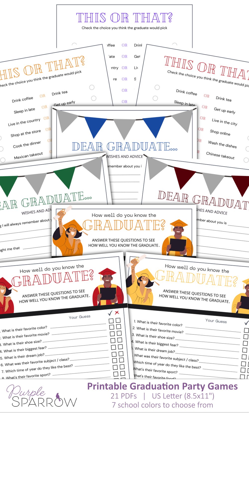 Graduation Party Games | 21 Printable PDFs | US Letter