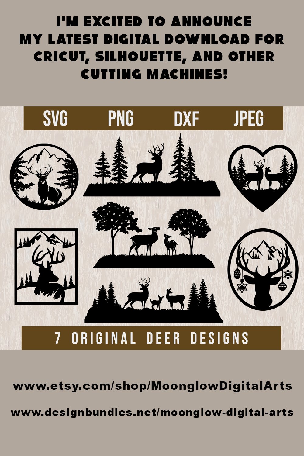 7 Original Deer Scenes SVG Bundle Digital Download
