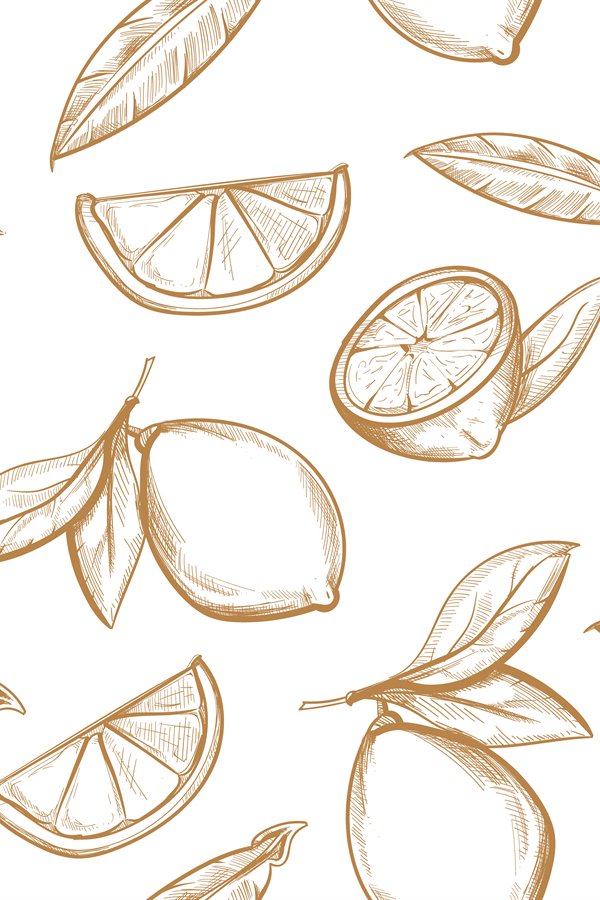 Vector seamless pattern with hand drawn lemons branch, lemon