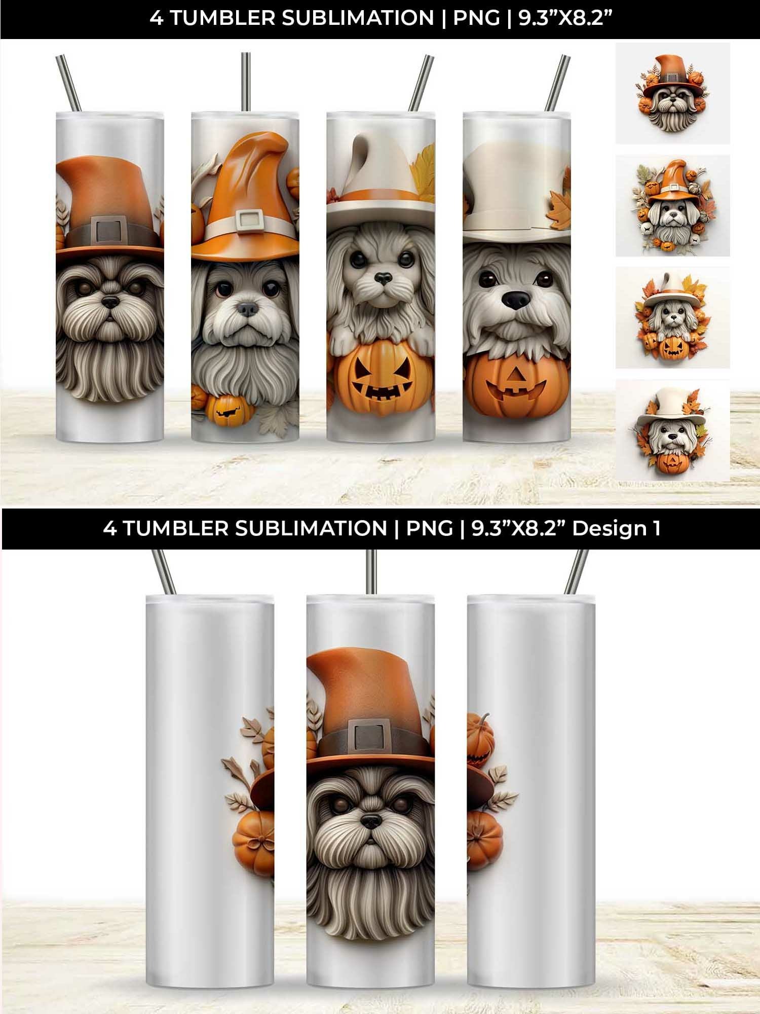 3D Halloween Shih Tzu Dog Tumbler Wrap 20 oz Sublimation PNG