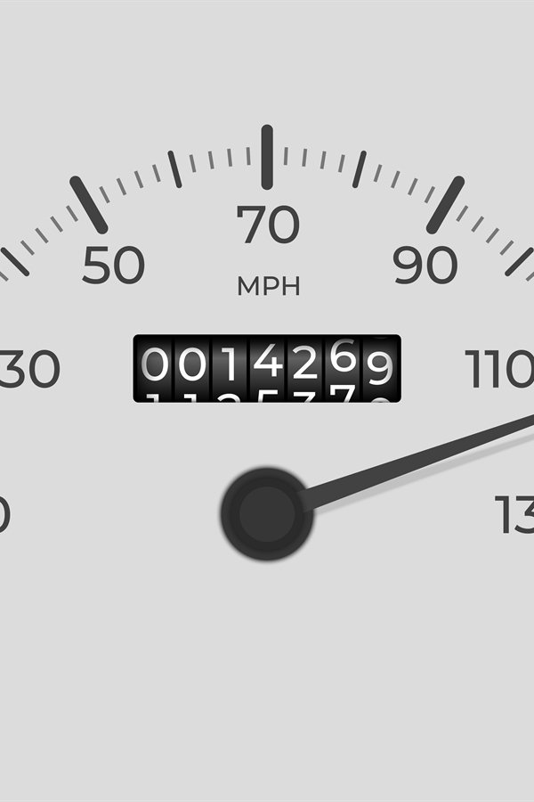 Isolated speedometer. Car mileage, measuring kilometers. Cir