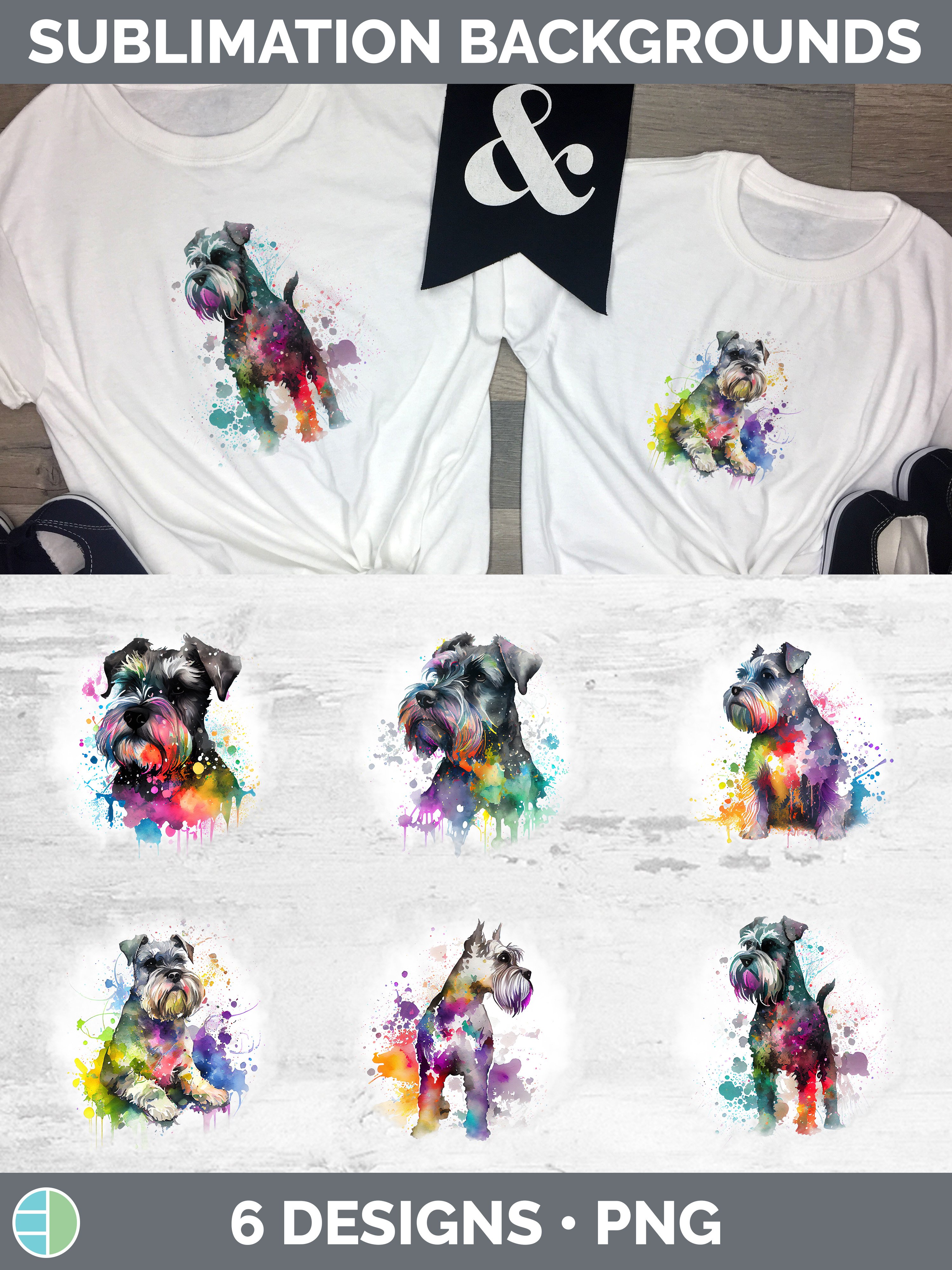 Rainbow Miniature Schnauzer Dog Grunge Background | Sublimat