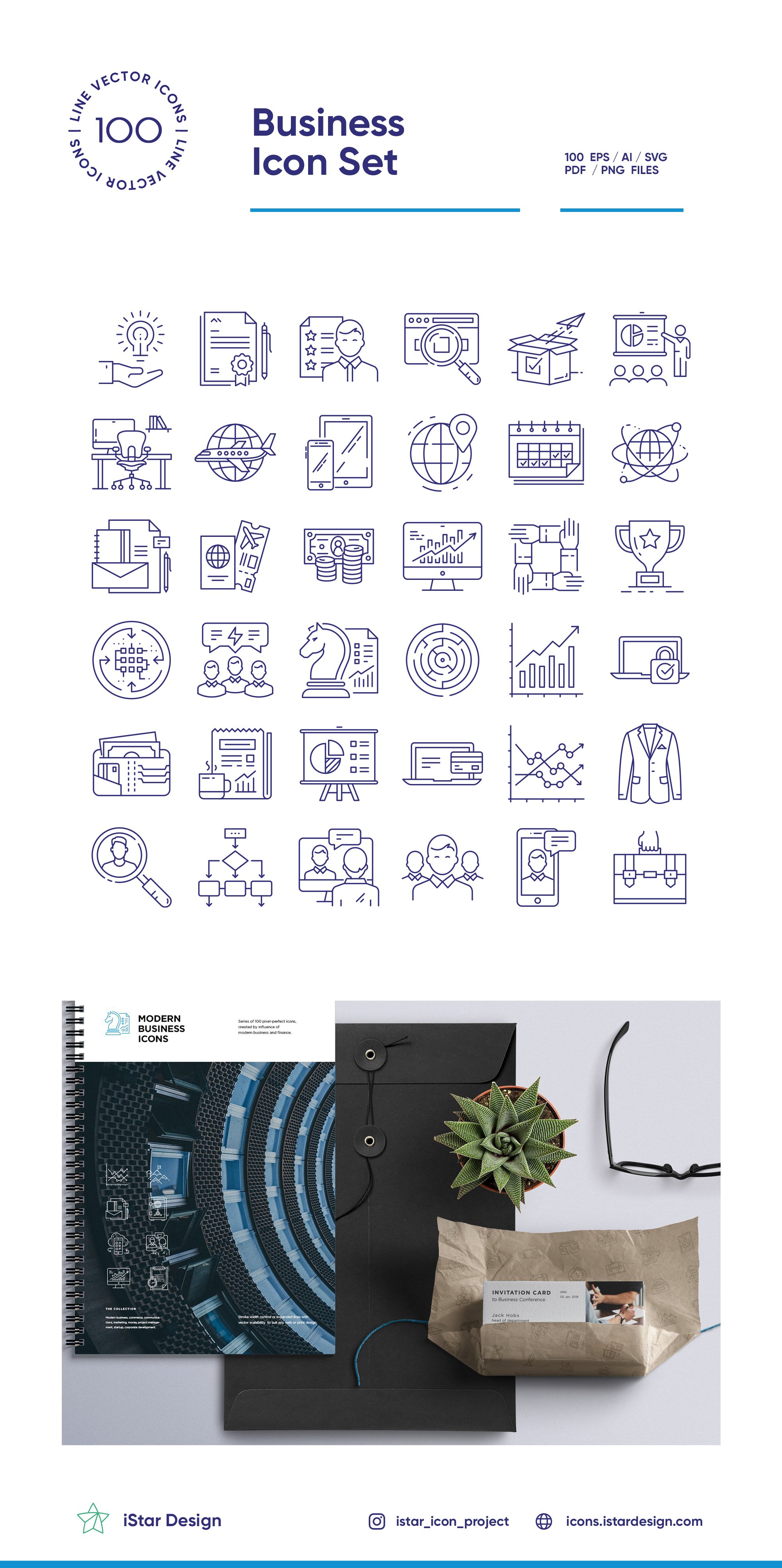 Modern Business 100 Line Icon Set