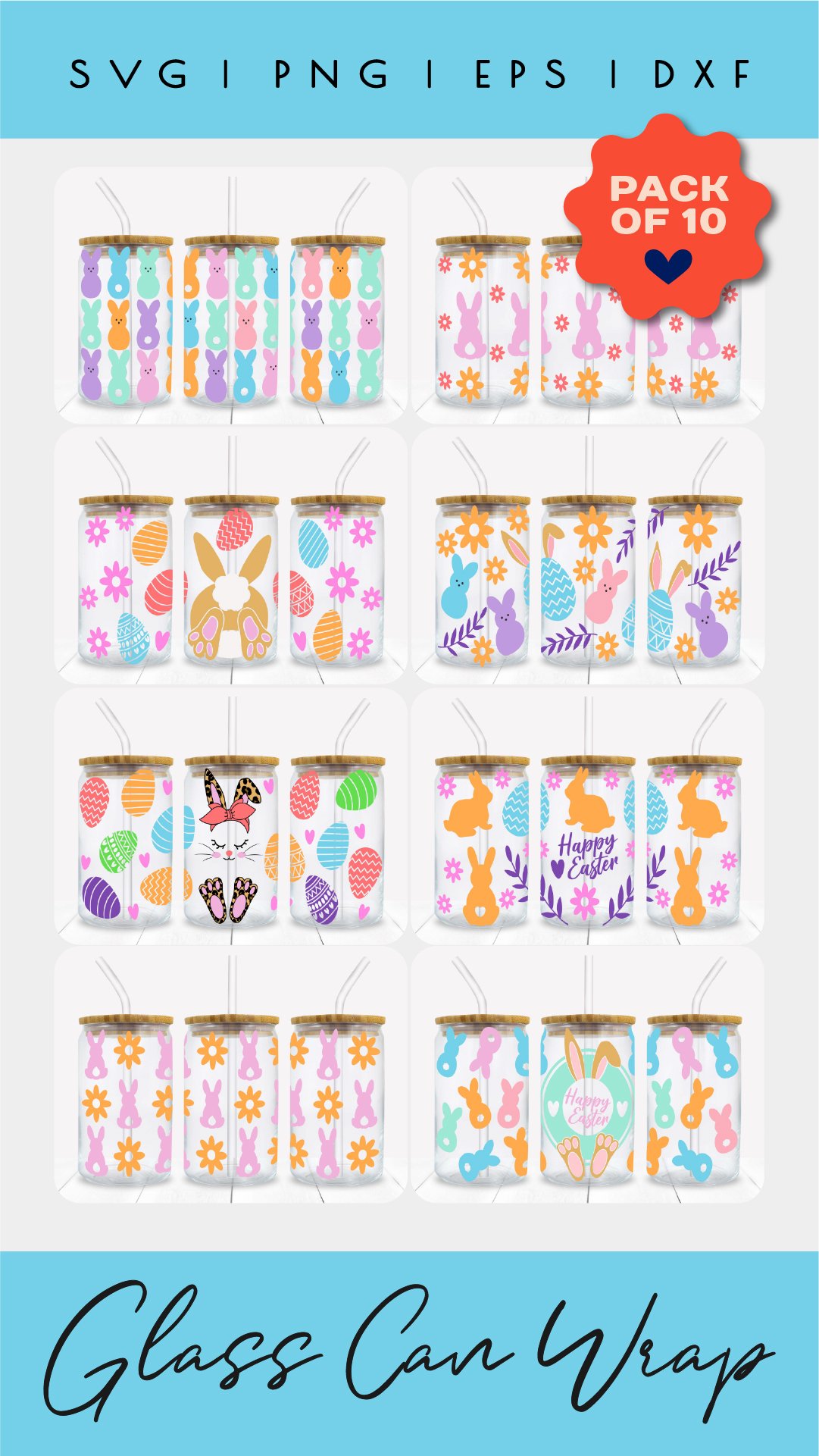 Easter Can Glass Wrap Bundle 10 SVG Libbey Glass Wrap