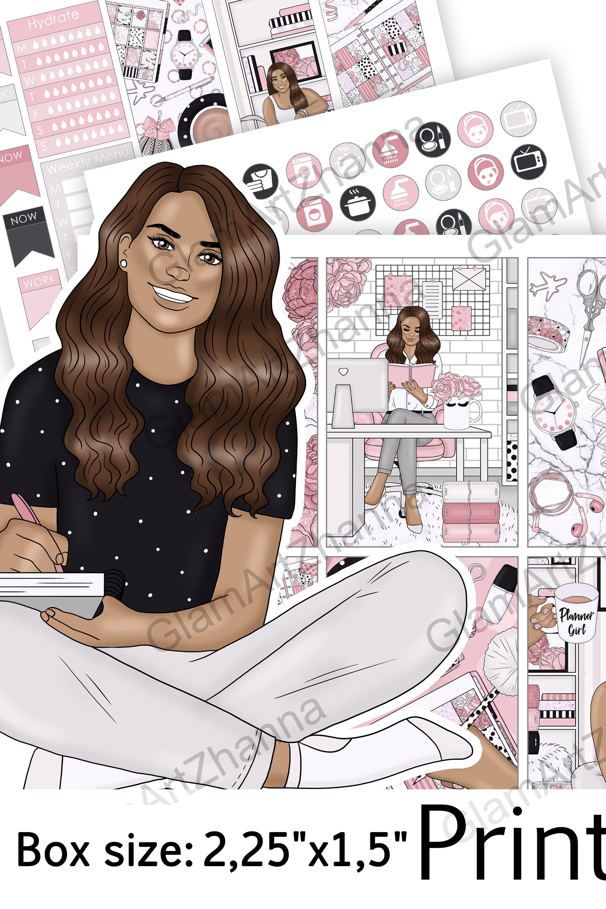African American Planner Girl Printable Box Size (809628)
