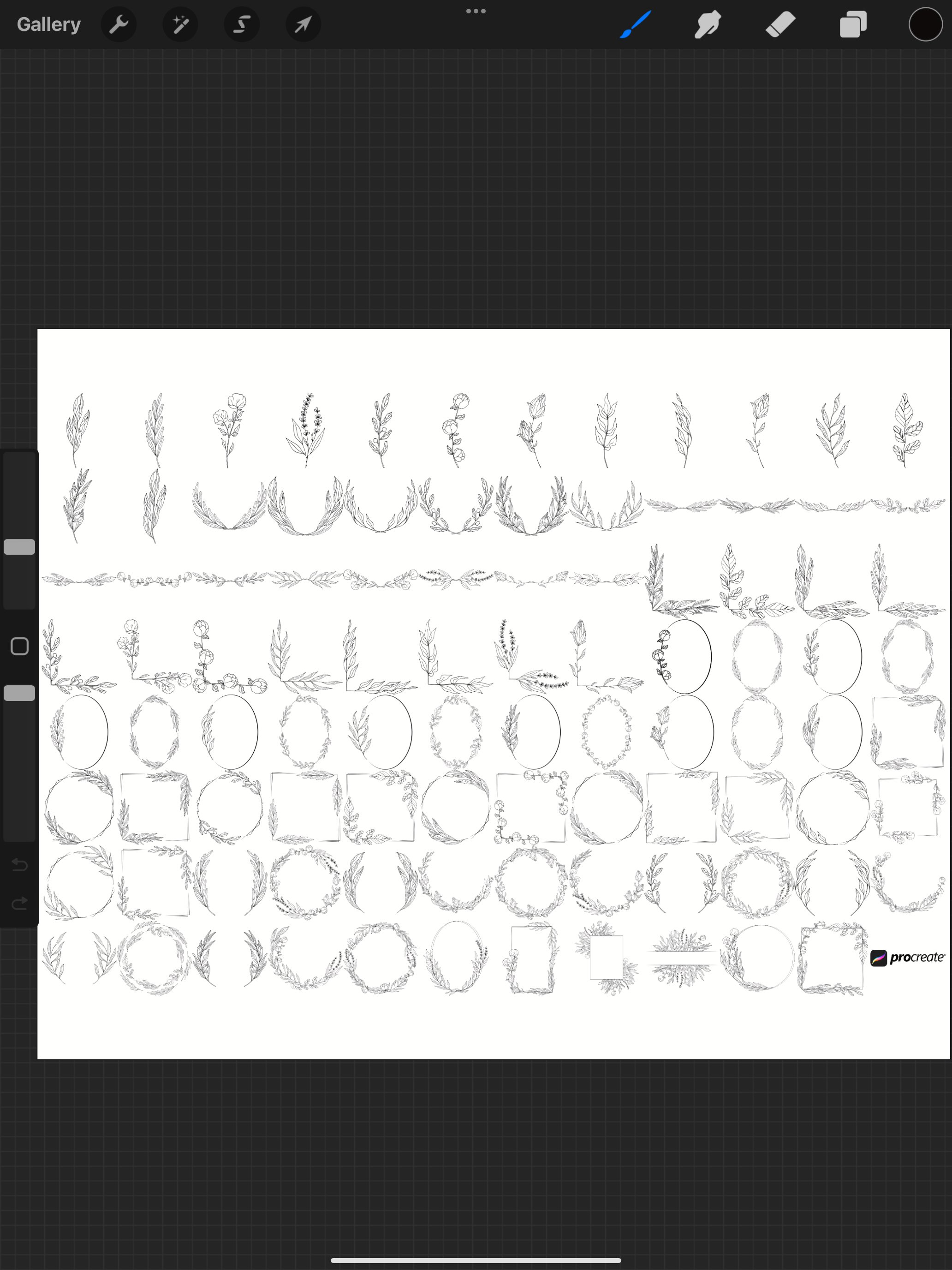 Floral Wreath Set 5 Procreate Brush Stamps, 95 Flower Wreath