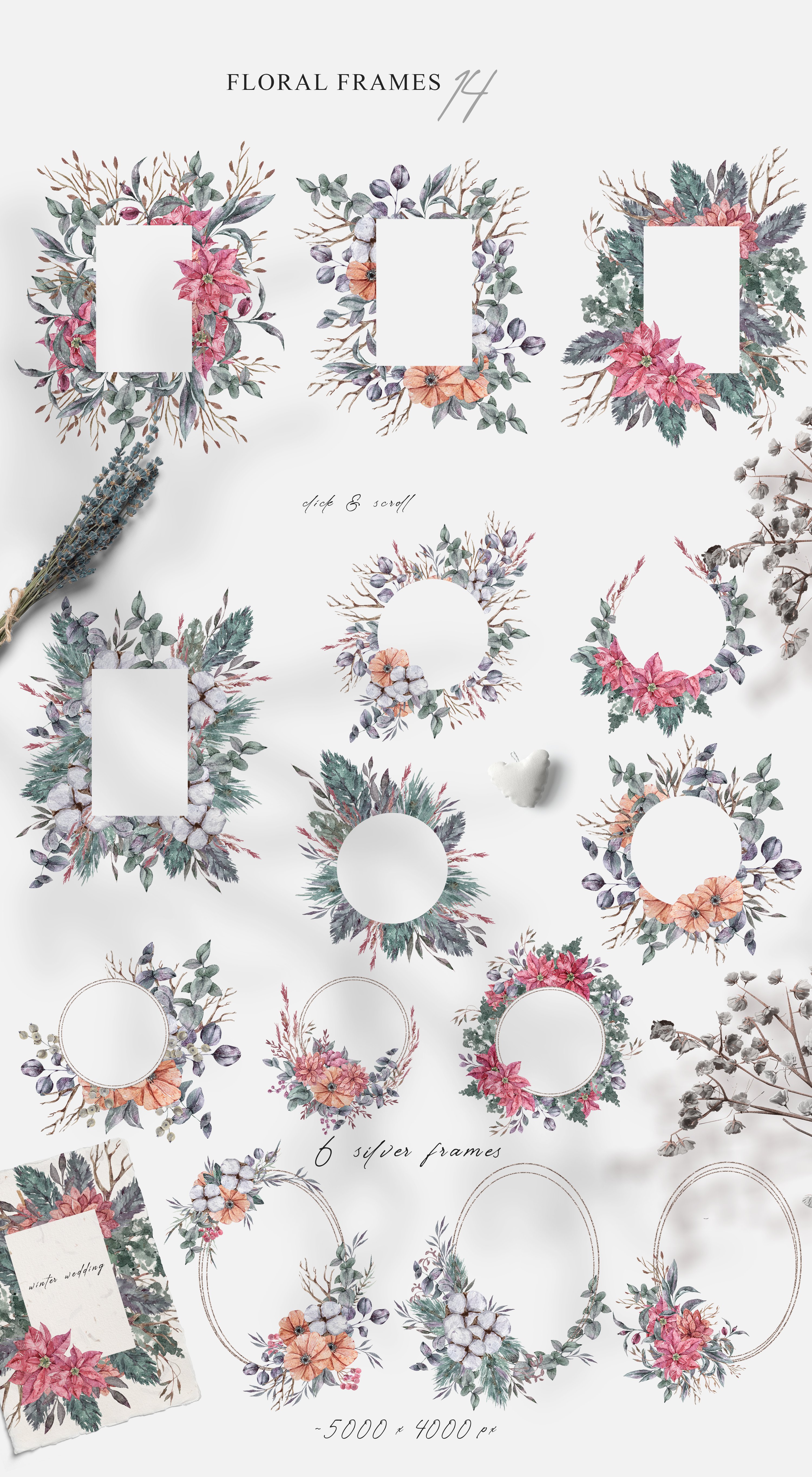 Watercolor floral frames clipart. Wedding frames png