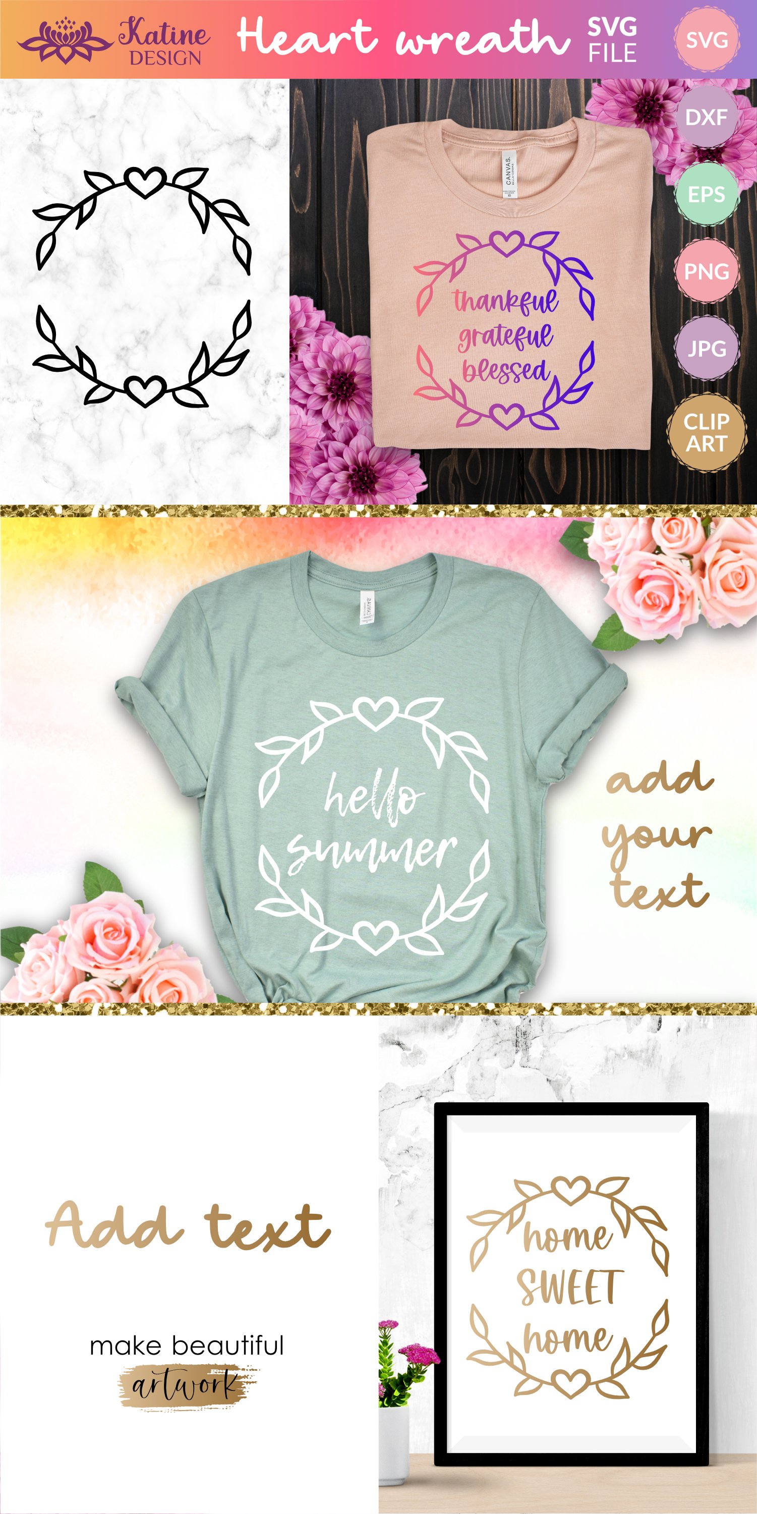 Heart Wreath Svg Floral Wreath Svg Leaf Crcle Border Svg