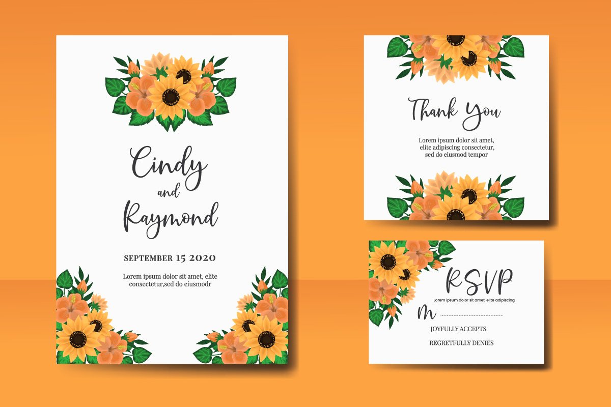 Modern Wedding Invitations Sunflowers Design Summer Season (1653947) |  Printables | Design Bundles