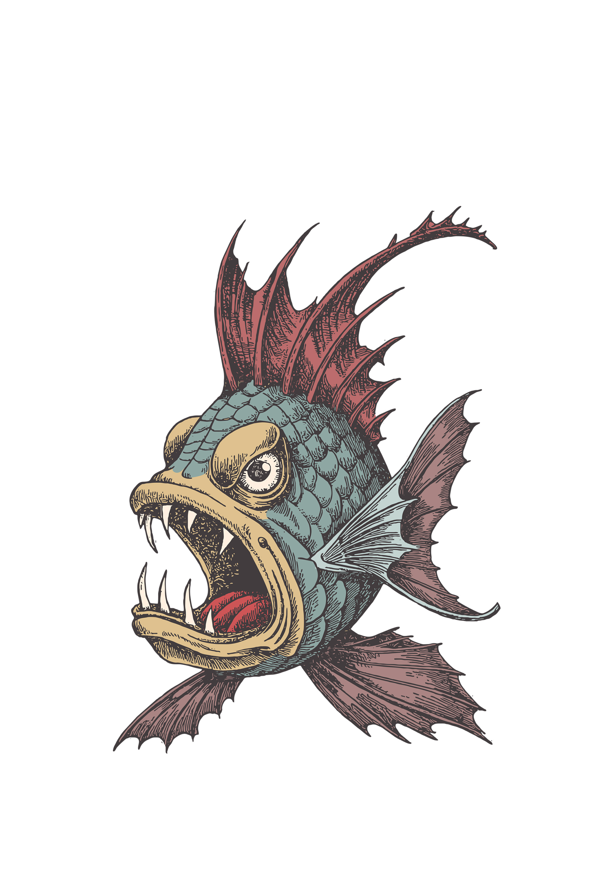 Fantastic fish. Colored engraved style.