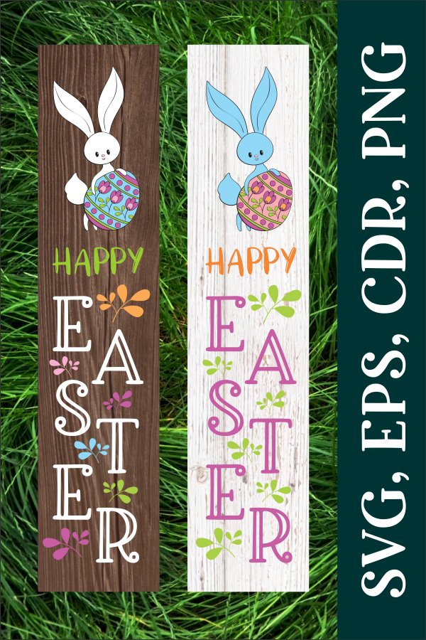 Happy Easter. Porch Sign with cute Bunny SVG