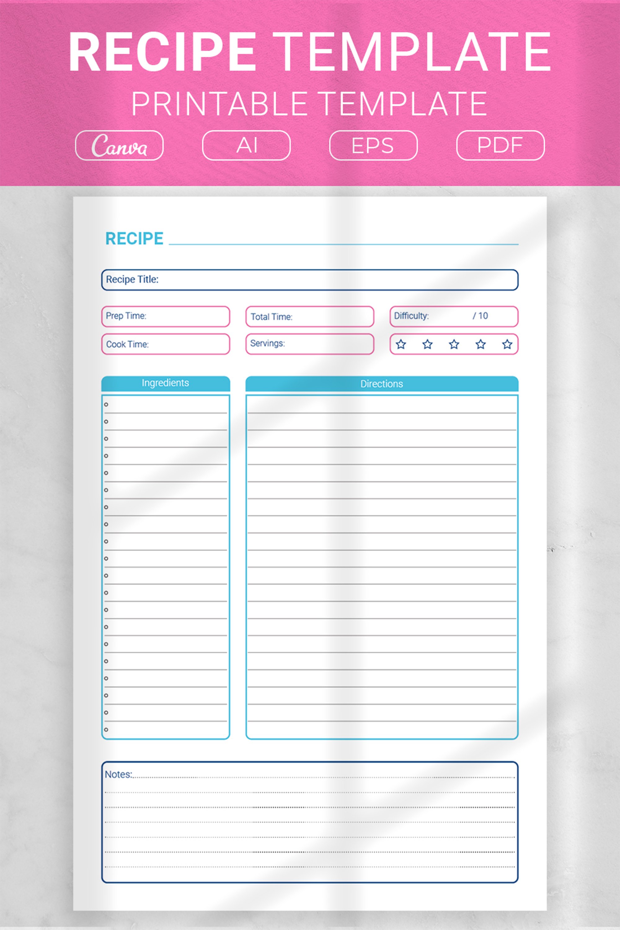 Blank Recipe Journal Printable Template