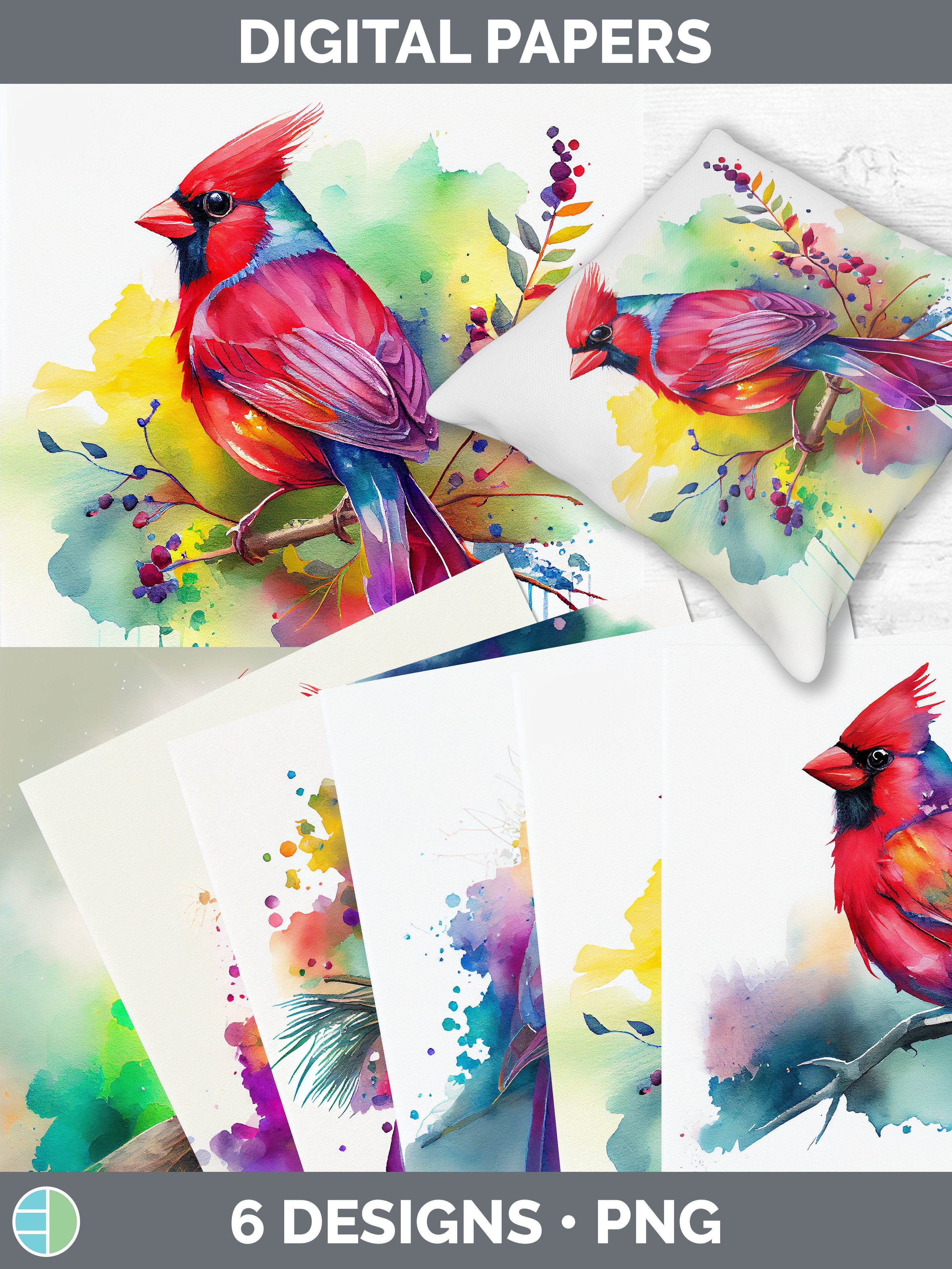 Rainbow Cardinal Backgrounds | Digital Scrapbook Papers