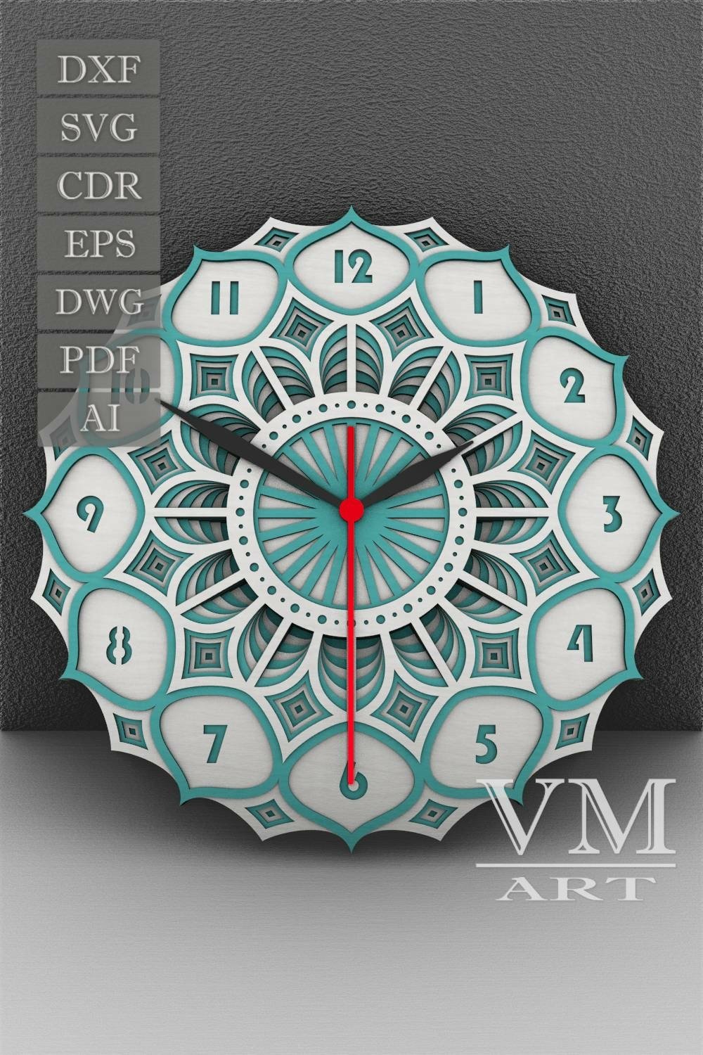 C24 - Layered Wall Clock SVG, Laser cut file Clock Mandala
